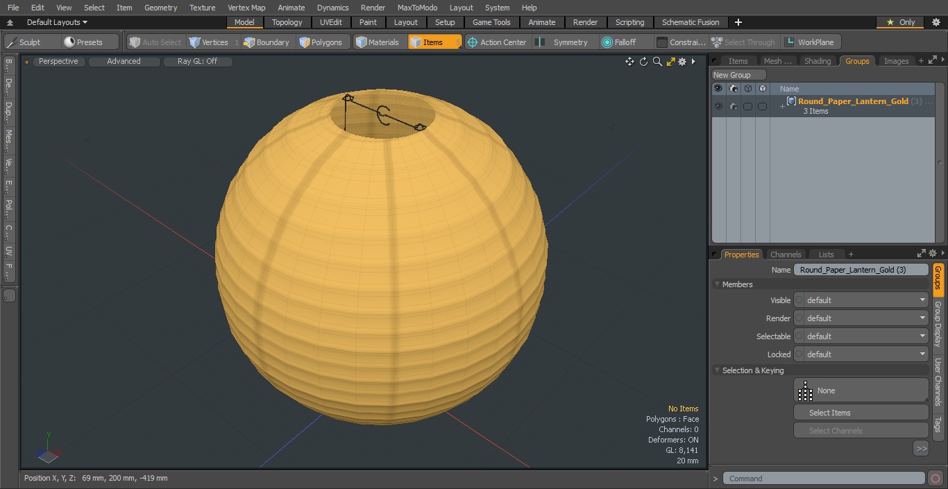 Round Paper Lantern Gold 3D model