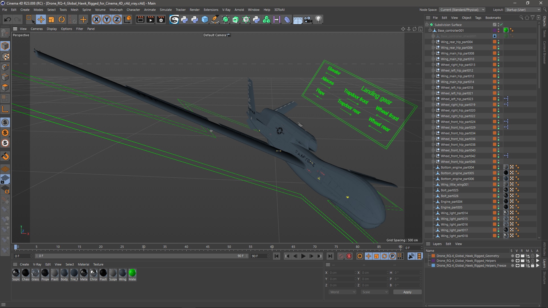 3D Drone RQ-4 Global Hawk Rigged for Cinema 4D model