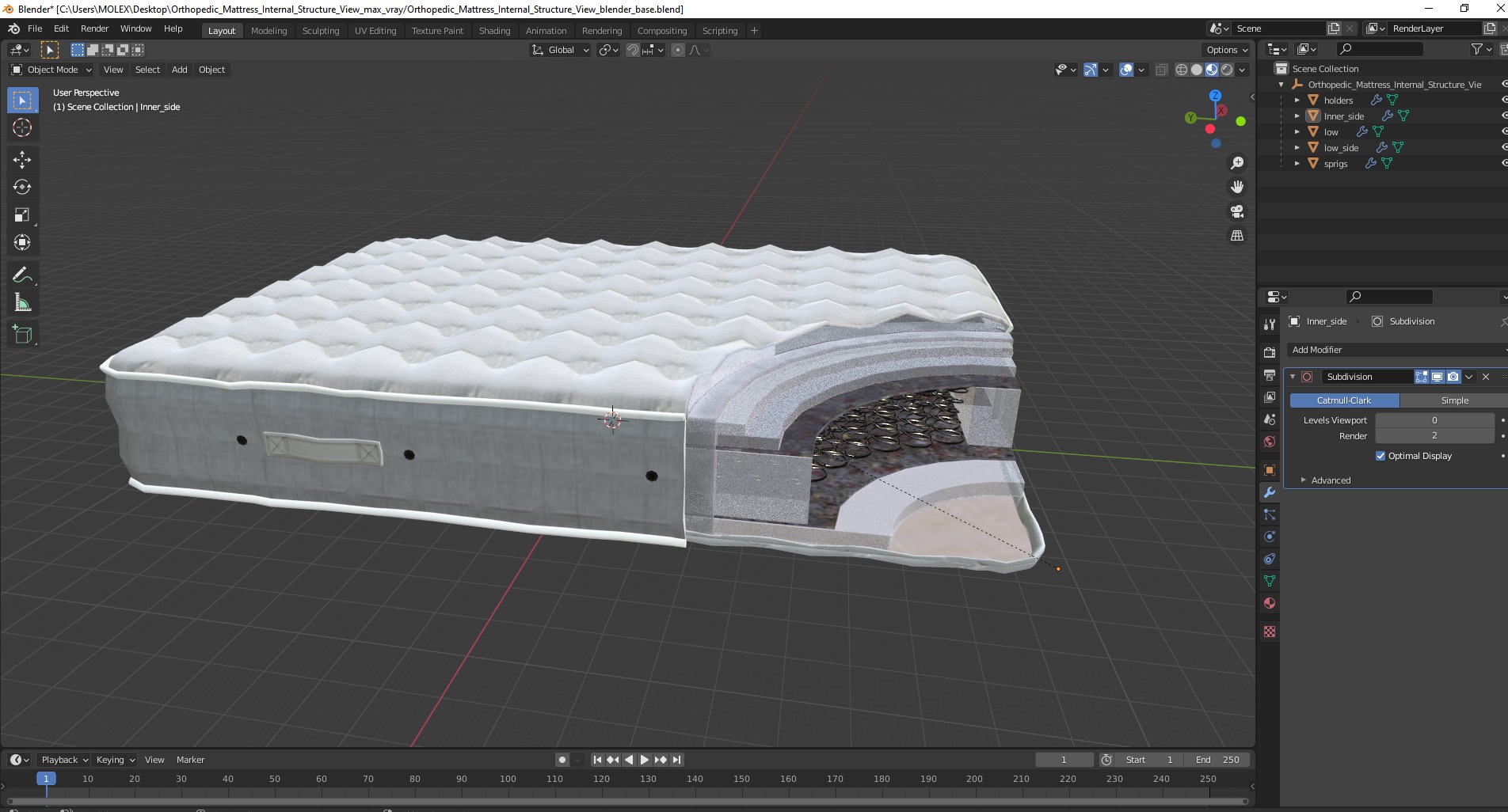 3D Orthopedic Mattress Internal Structure View model