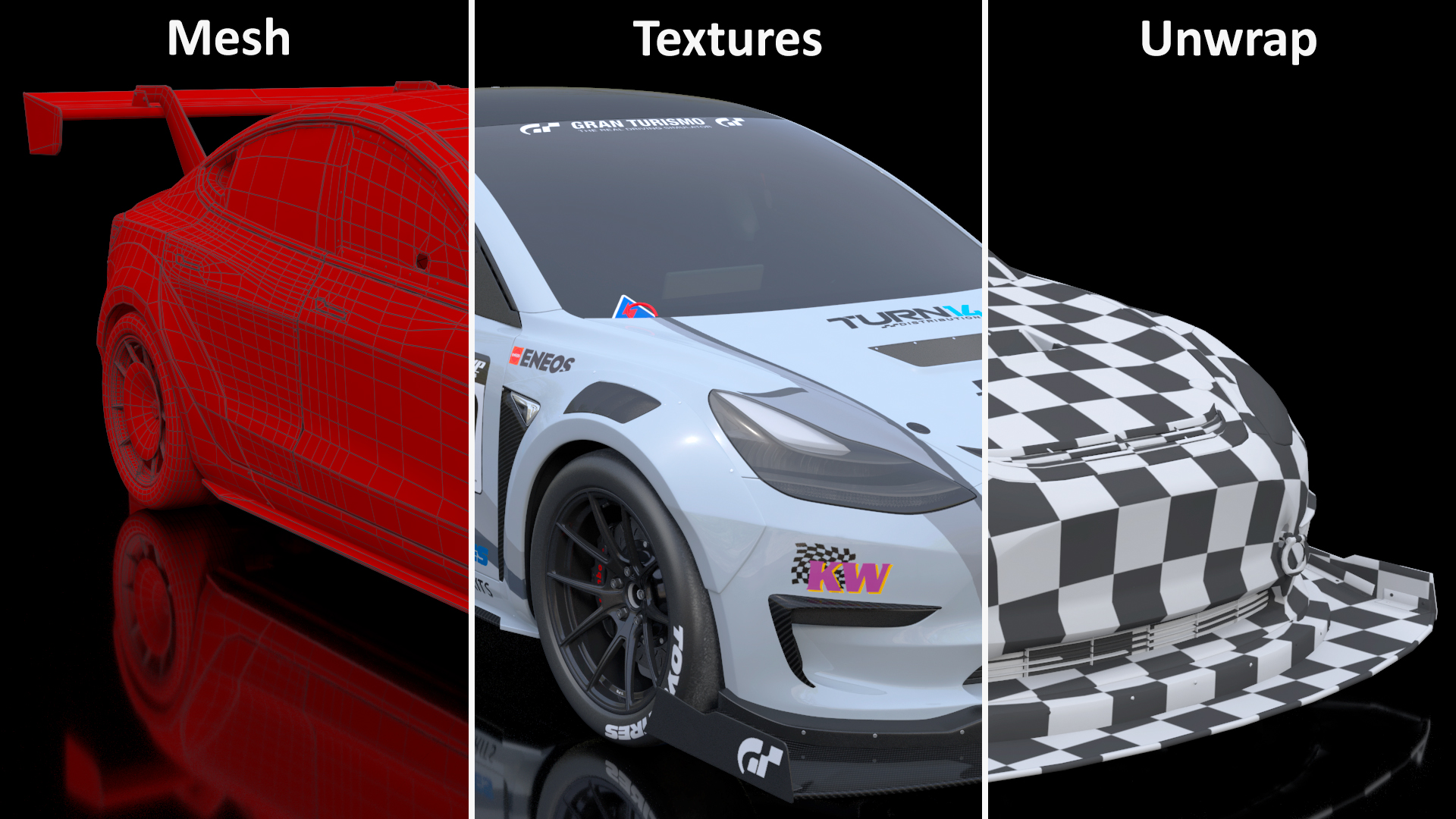 3D Tesla Model 3 Race Car Rigged for Maya model