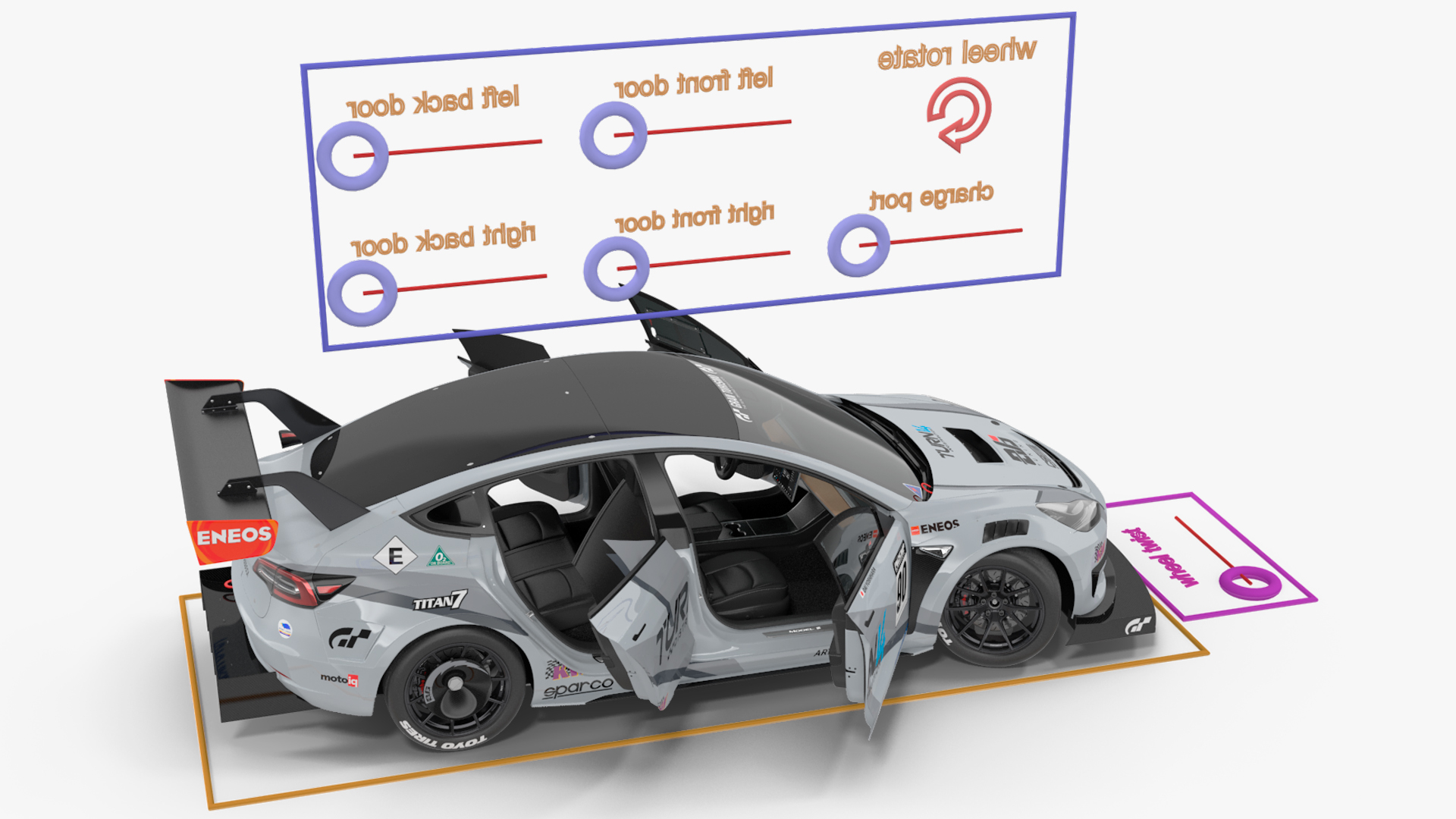 3D Tesla Model 3 Race Car Rigged for Maya model