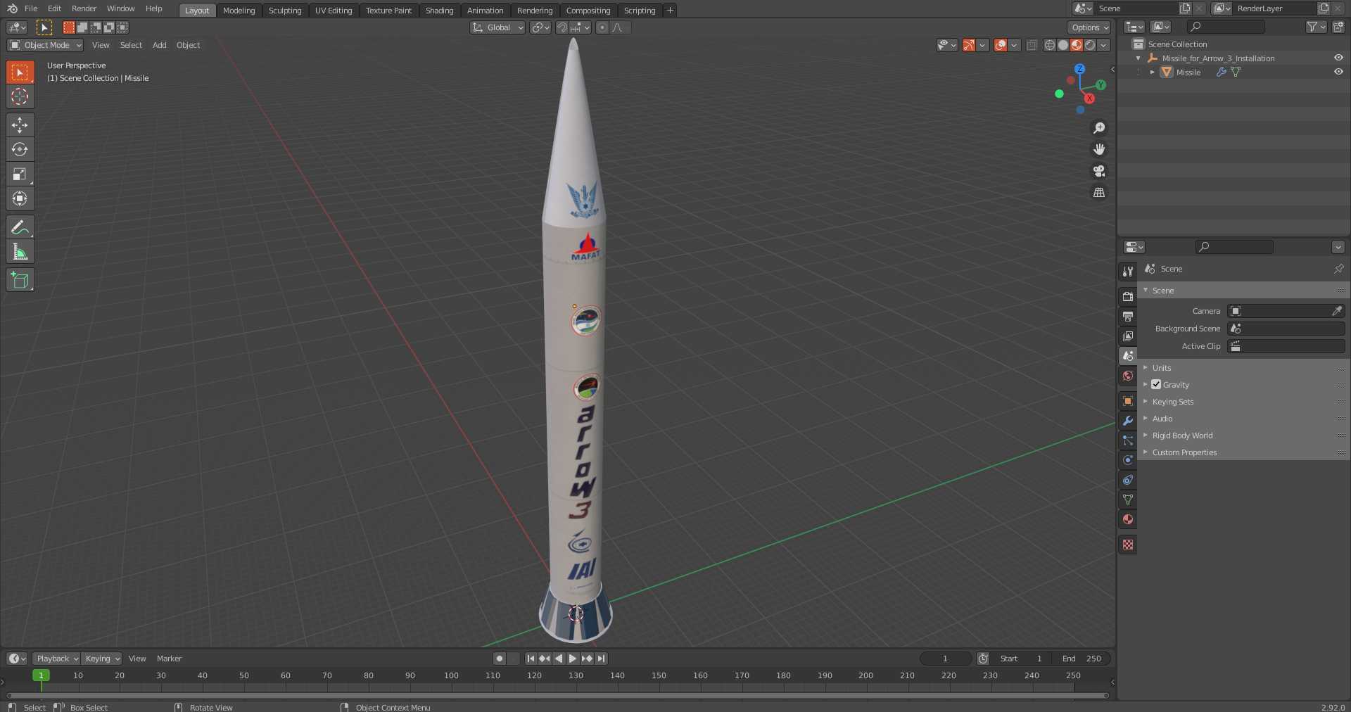 Missile for Arrow-3 Installation 3D