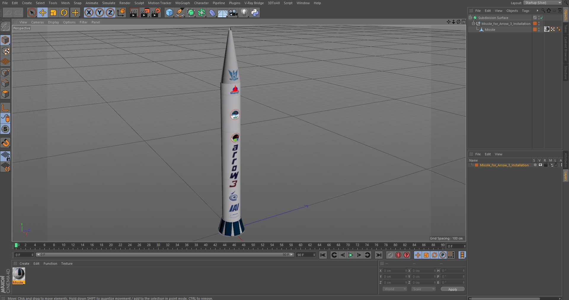 Missile for Arrow-3 Installation 3D