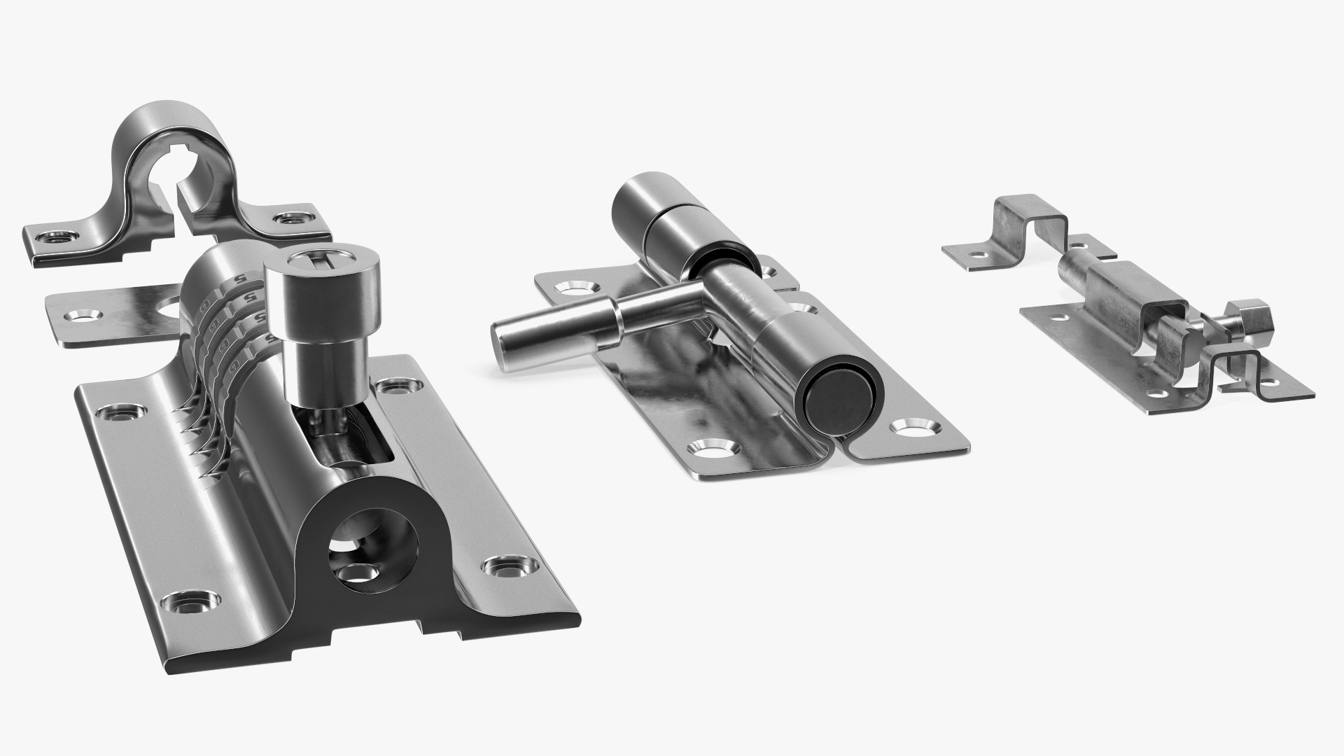 Chrome Sliding Door Locks Set 3D model