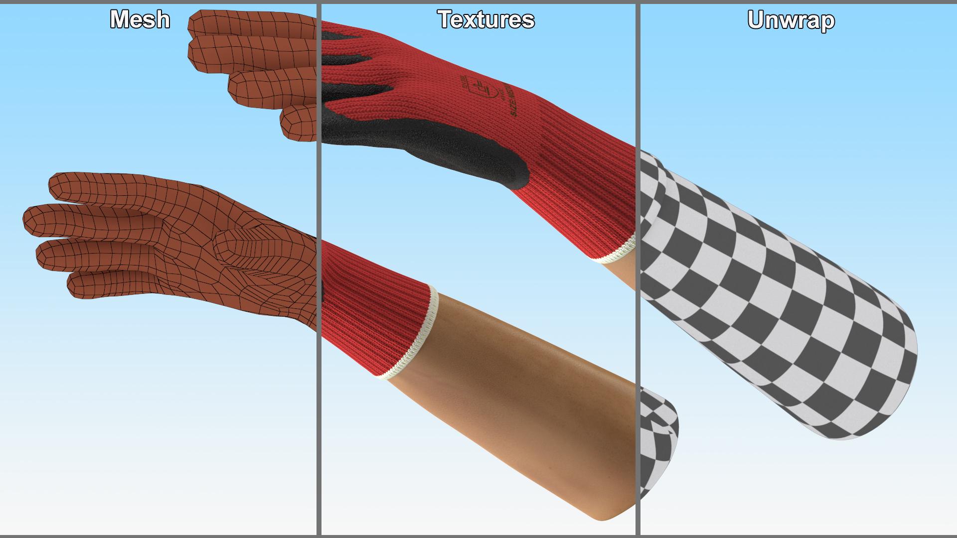 3D Hands in Red Safety Gloves