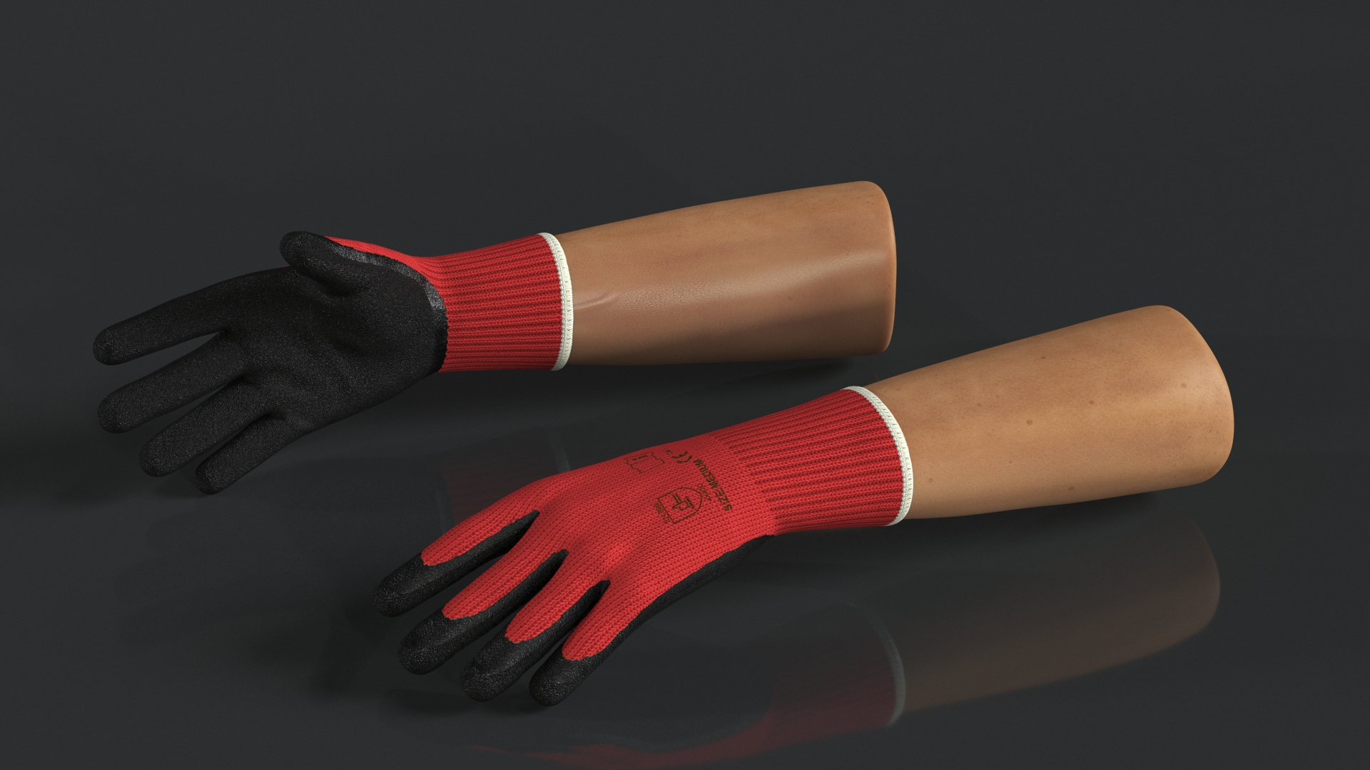 3D Hands in Red Safety Gloves