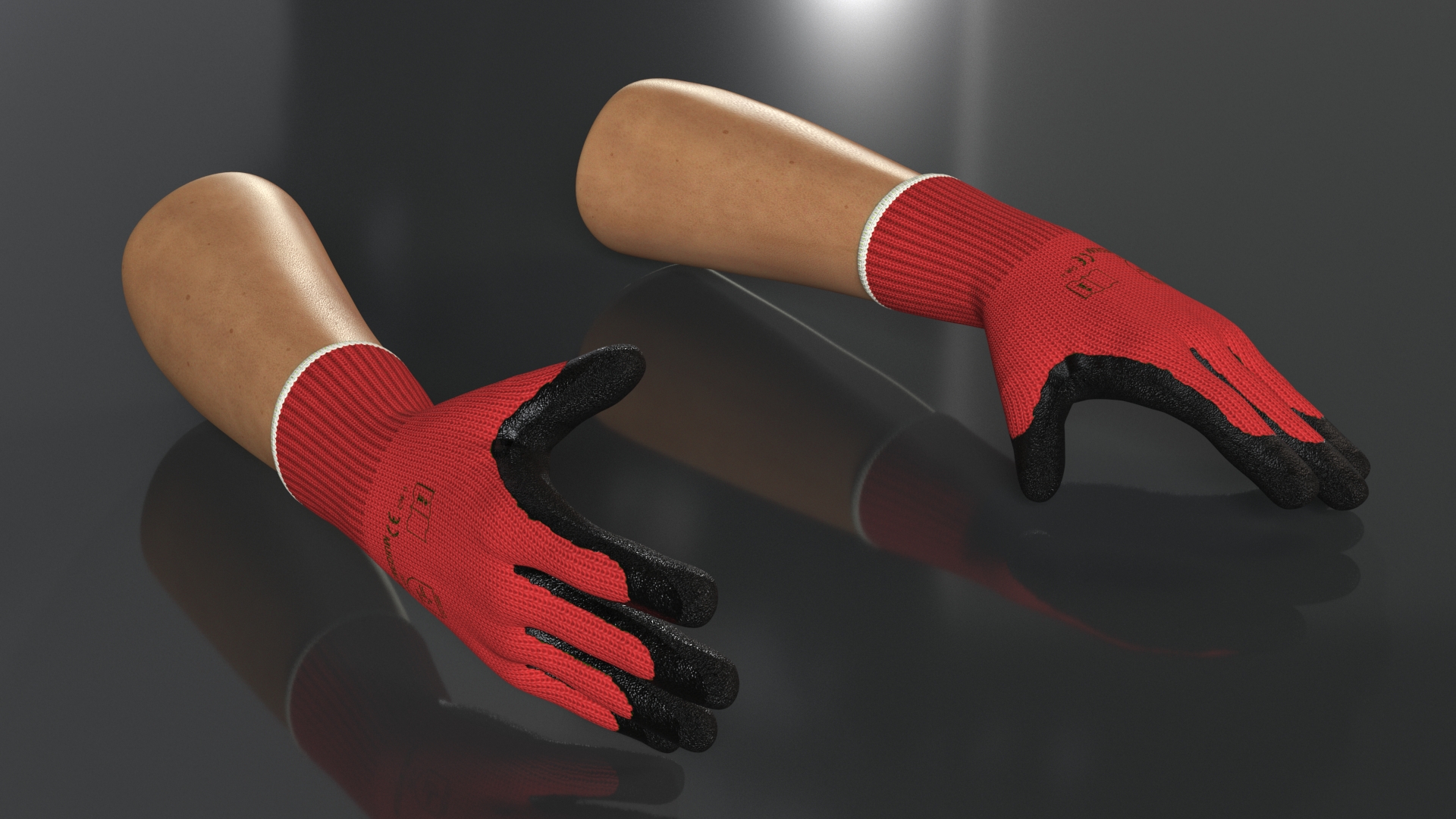 3D Hands in Red Safety Gloves