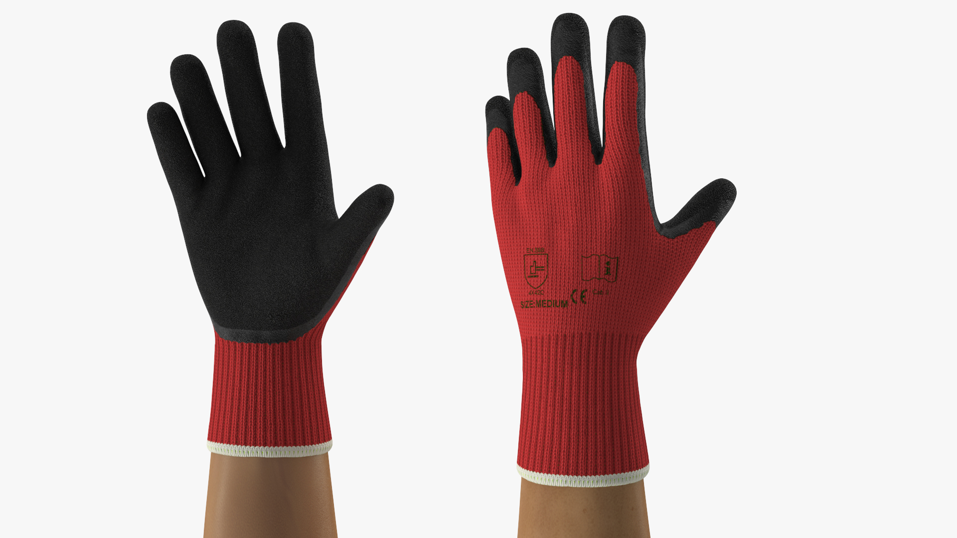 3D Hands in Red Safety Gloves