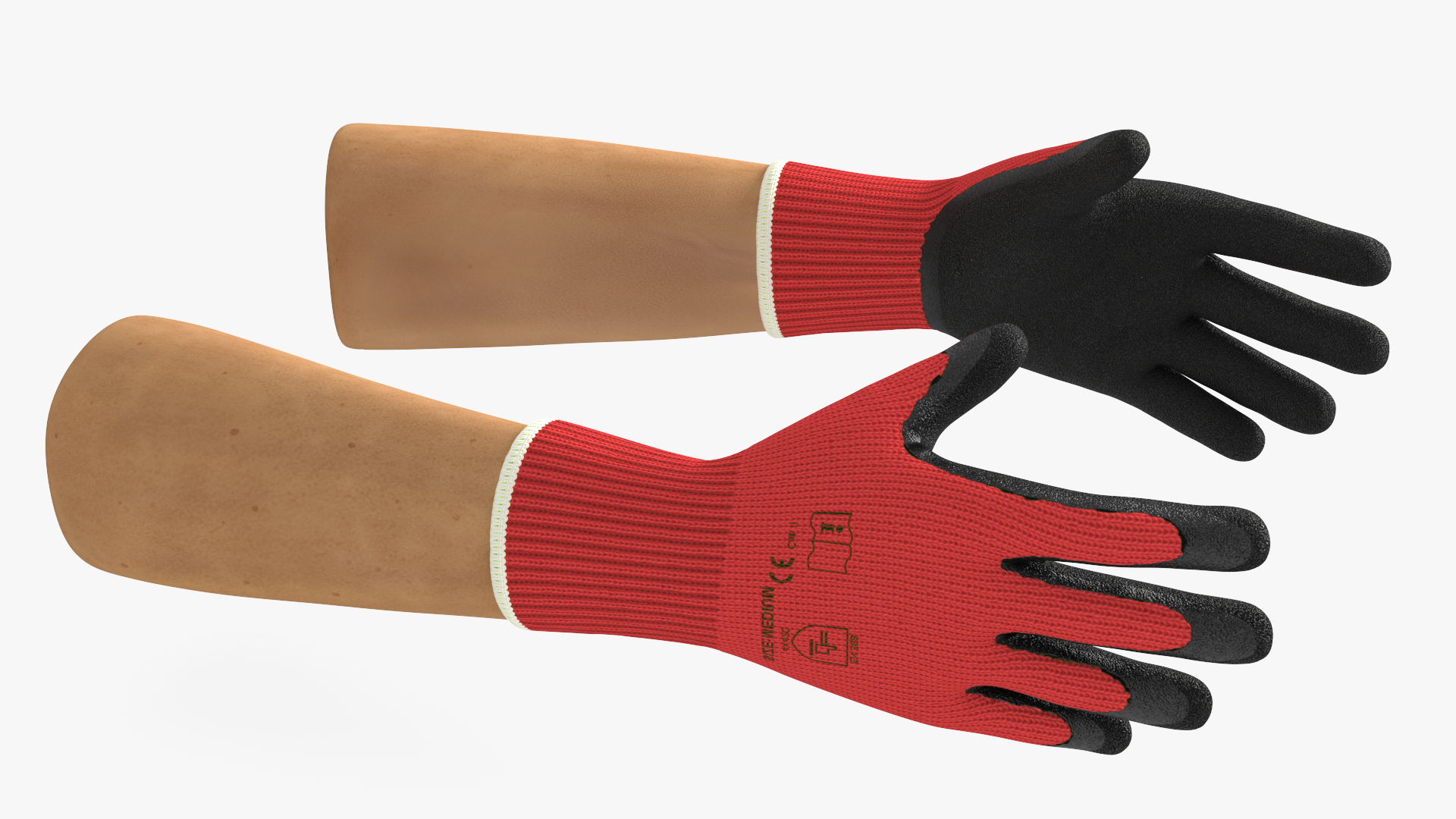 3D Hands in Red Safety Gloves