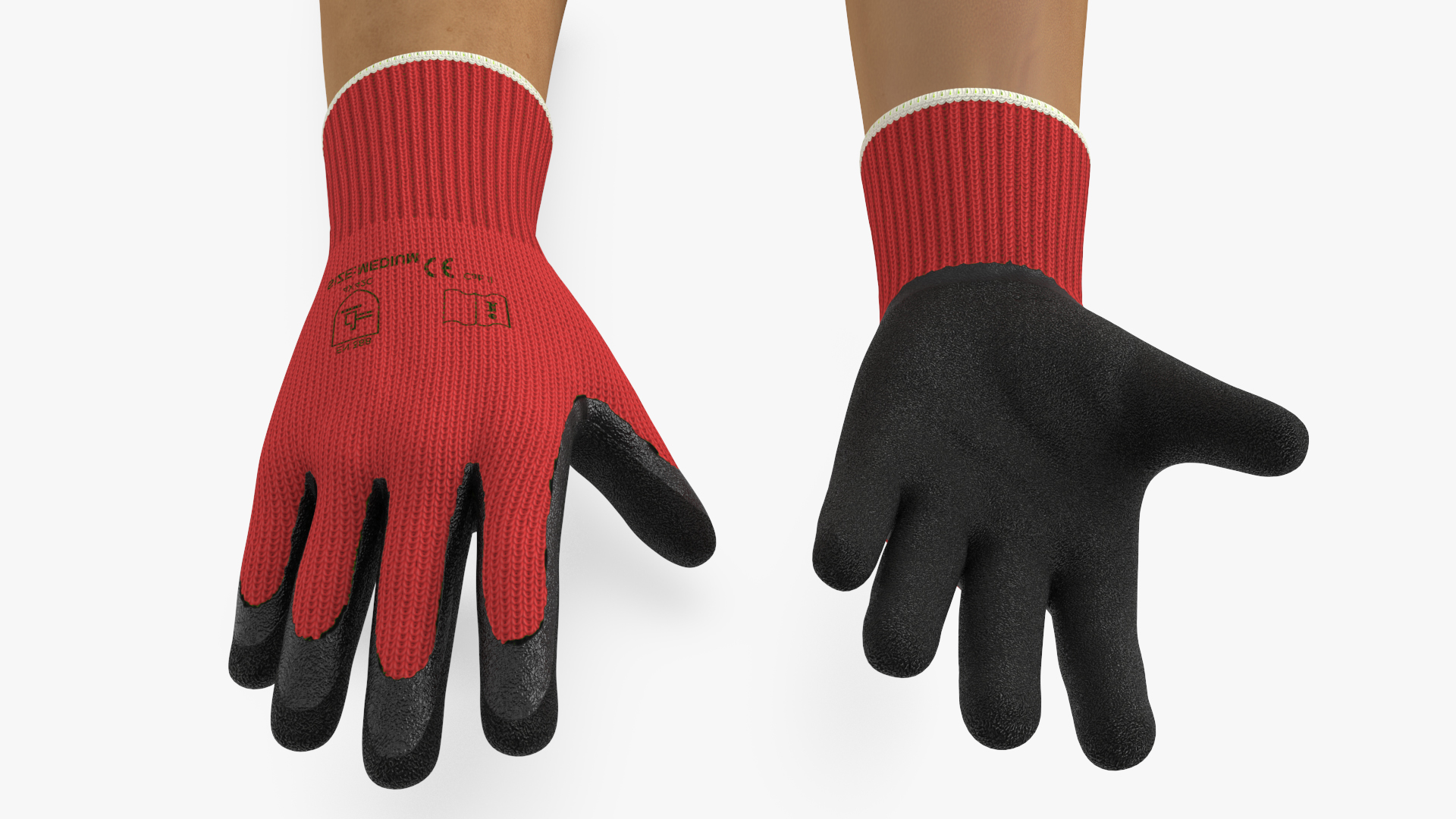 3D Hands in Red Safety Gloves