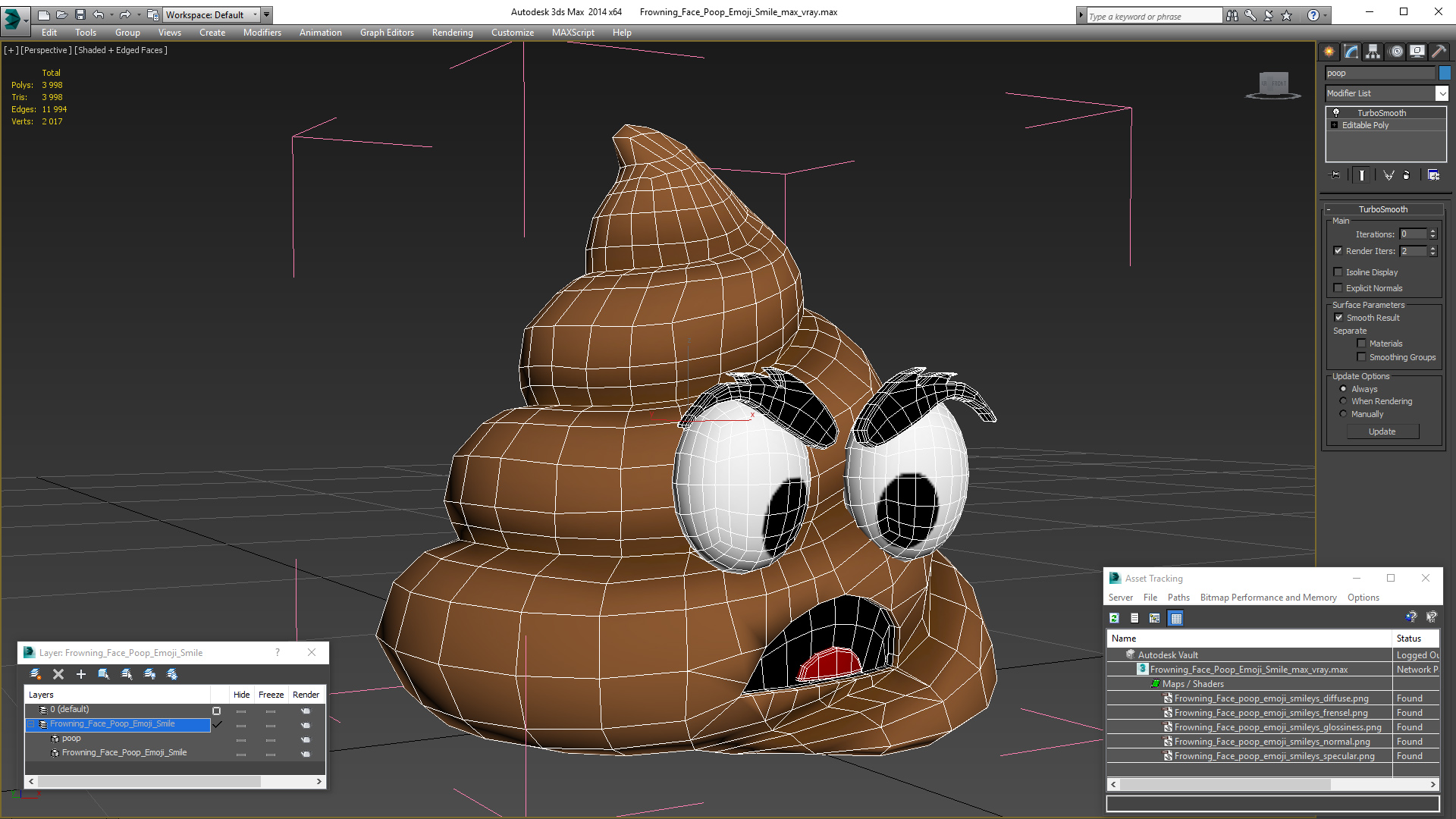 3D model Frowning Face Poop Emoji Smile