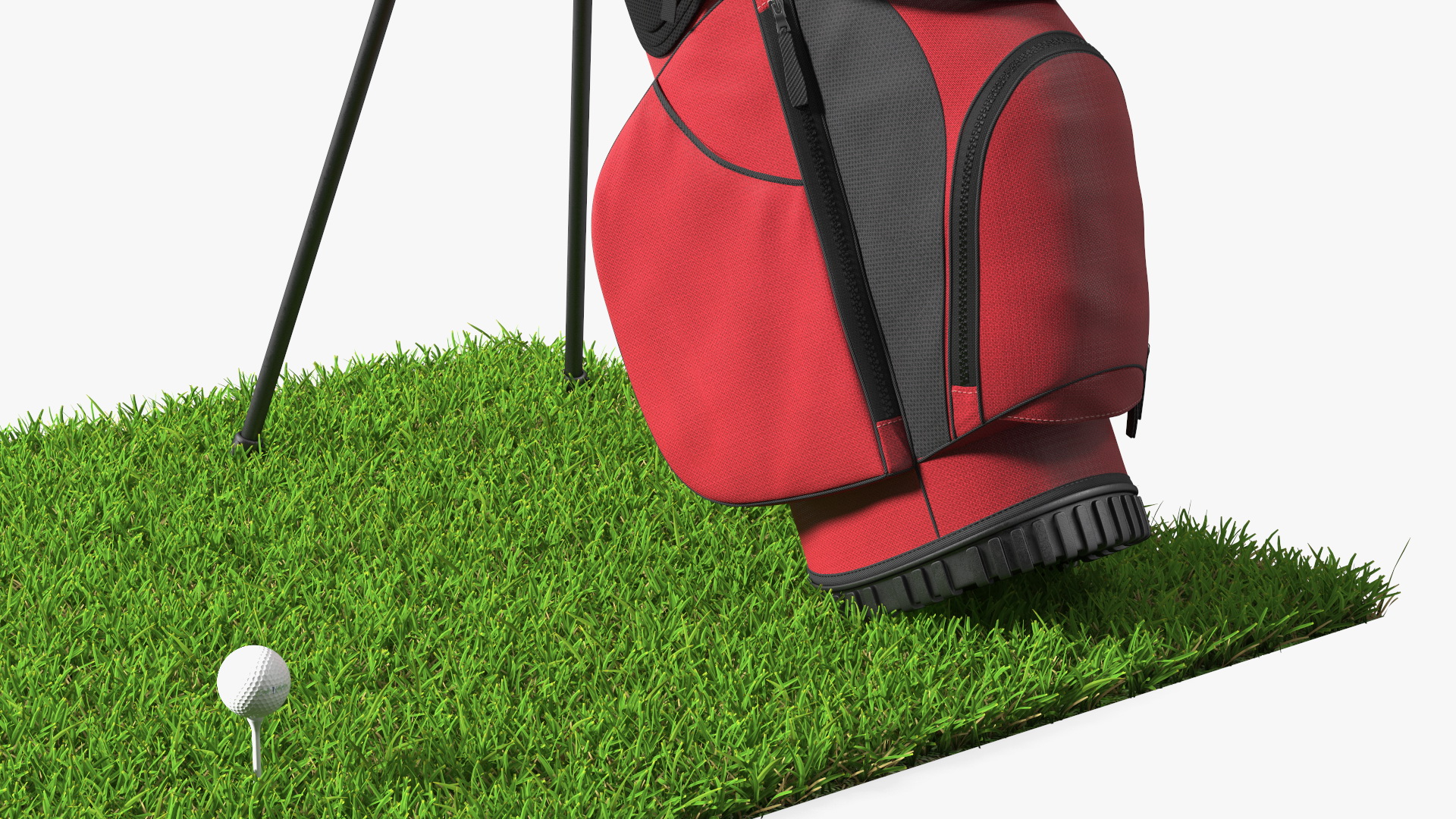 3D Golf Ball and Bag with Clubs on Lawn