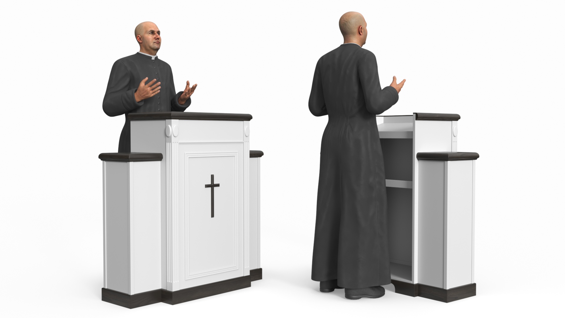 3D model Priest Preaching in the Pulpit