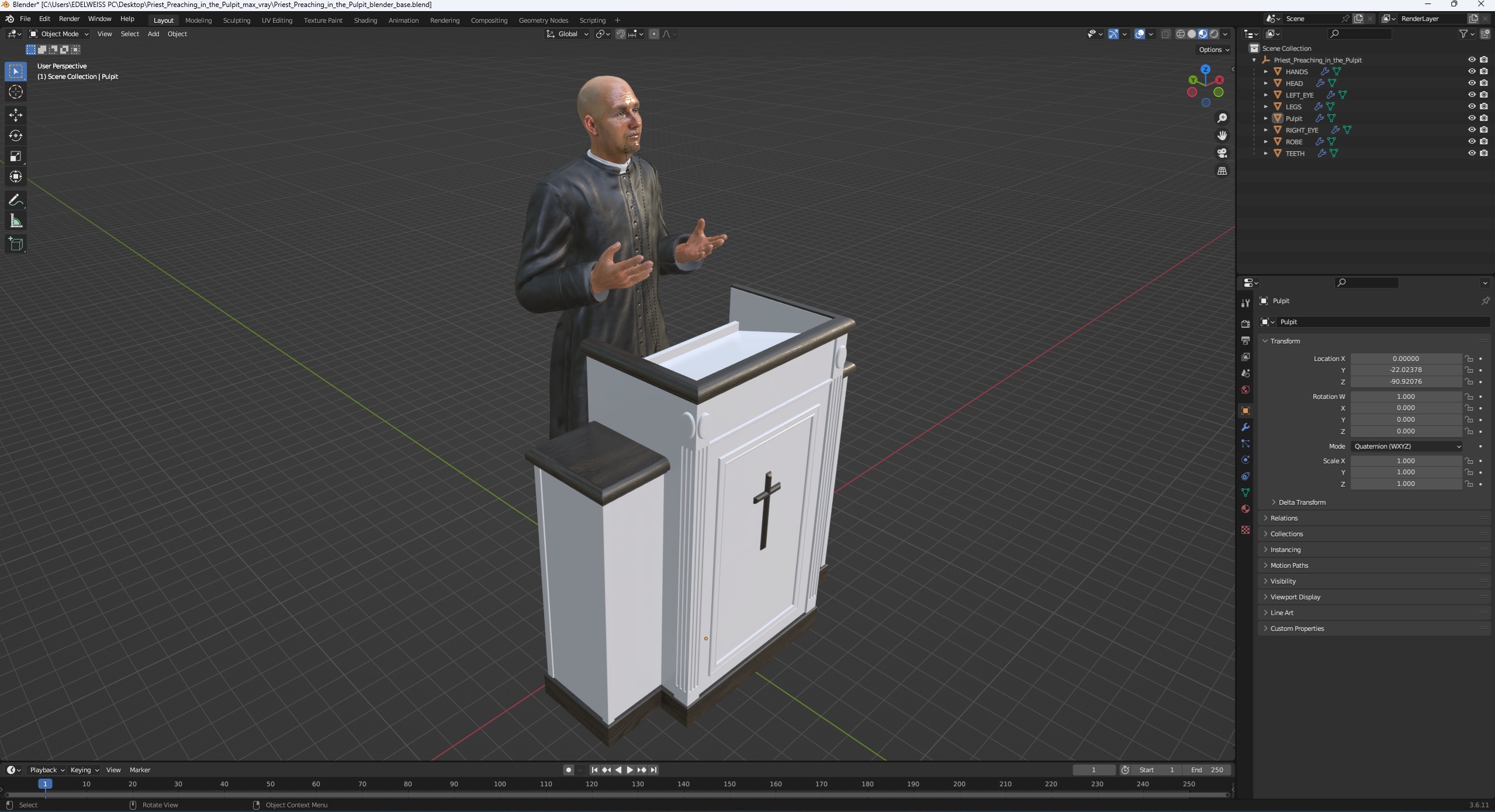 3D model Priest Preaching in the Pulpit