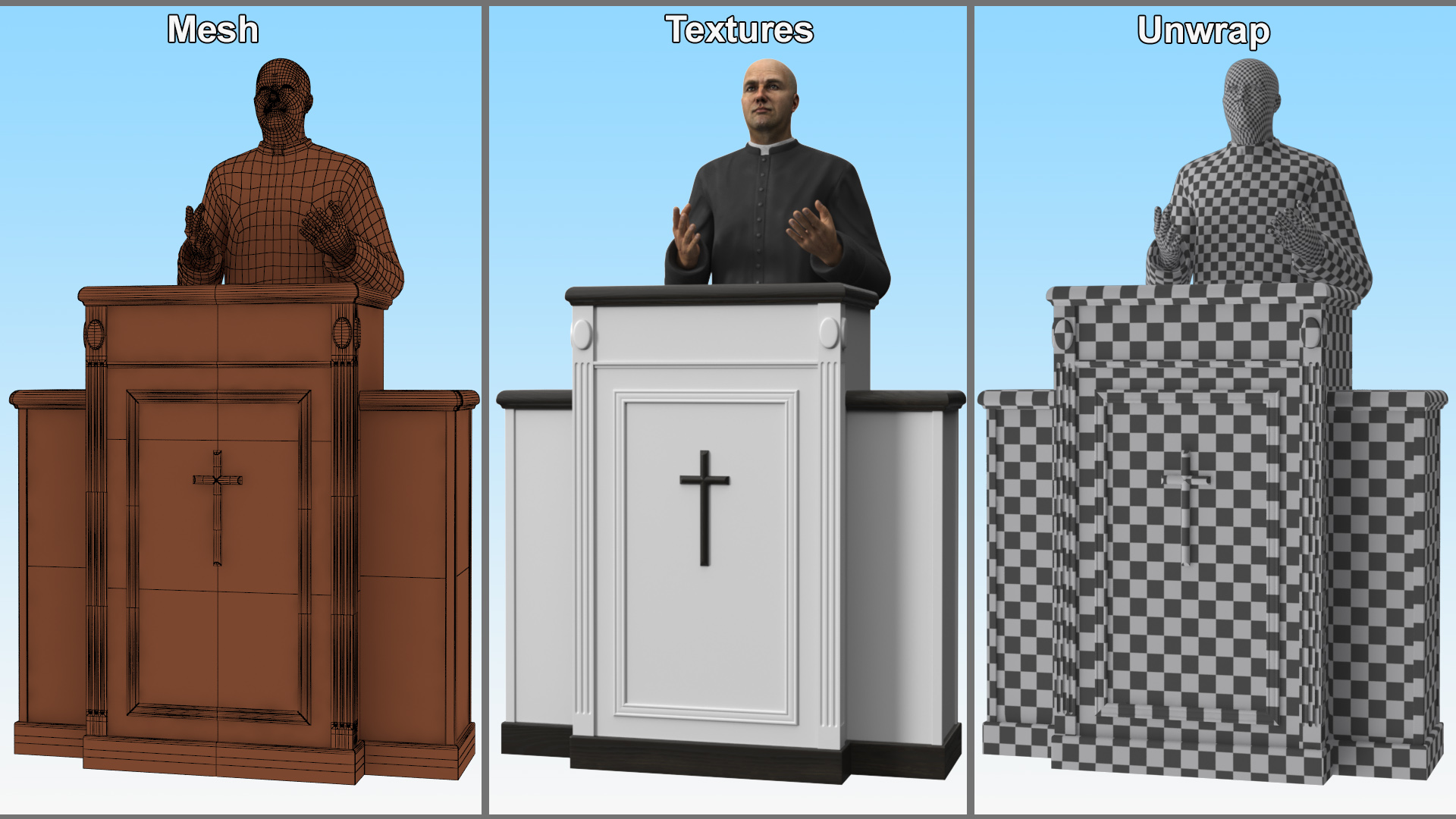 3D model Priest Preaching in the Pulpit