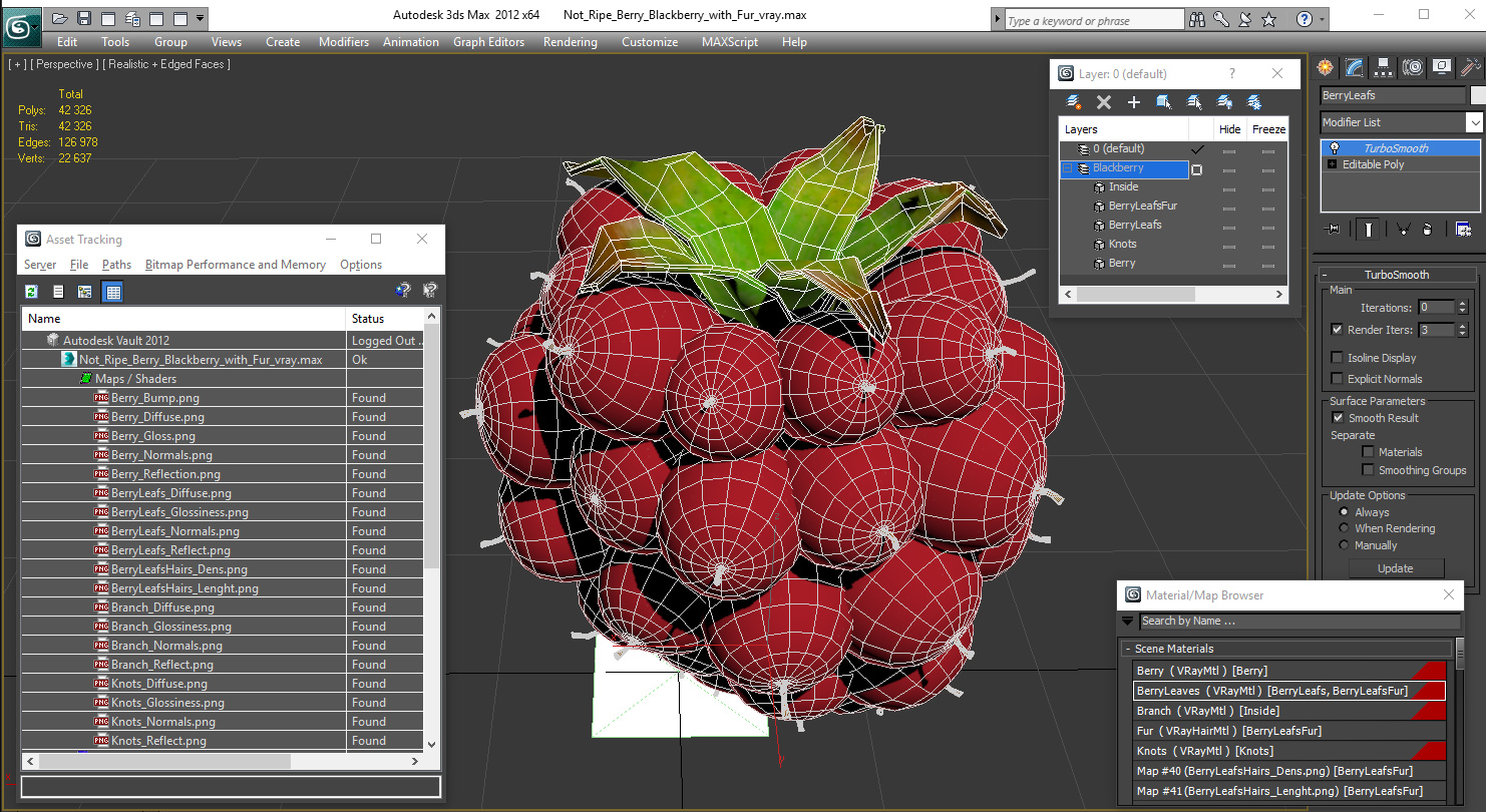 Not Ripe Berry Blackberry with Fur 3D model