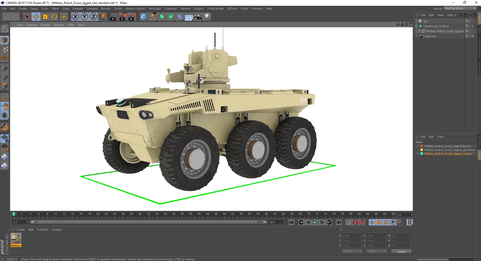 3D Military Robot Scout Rigged for Cinema 4D