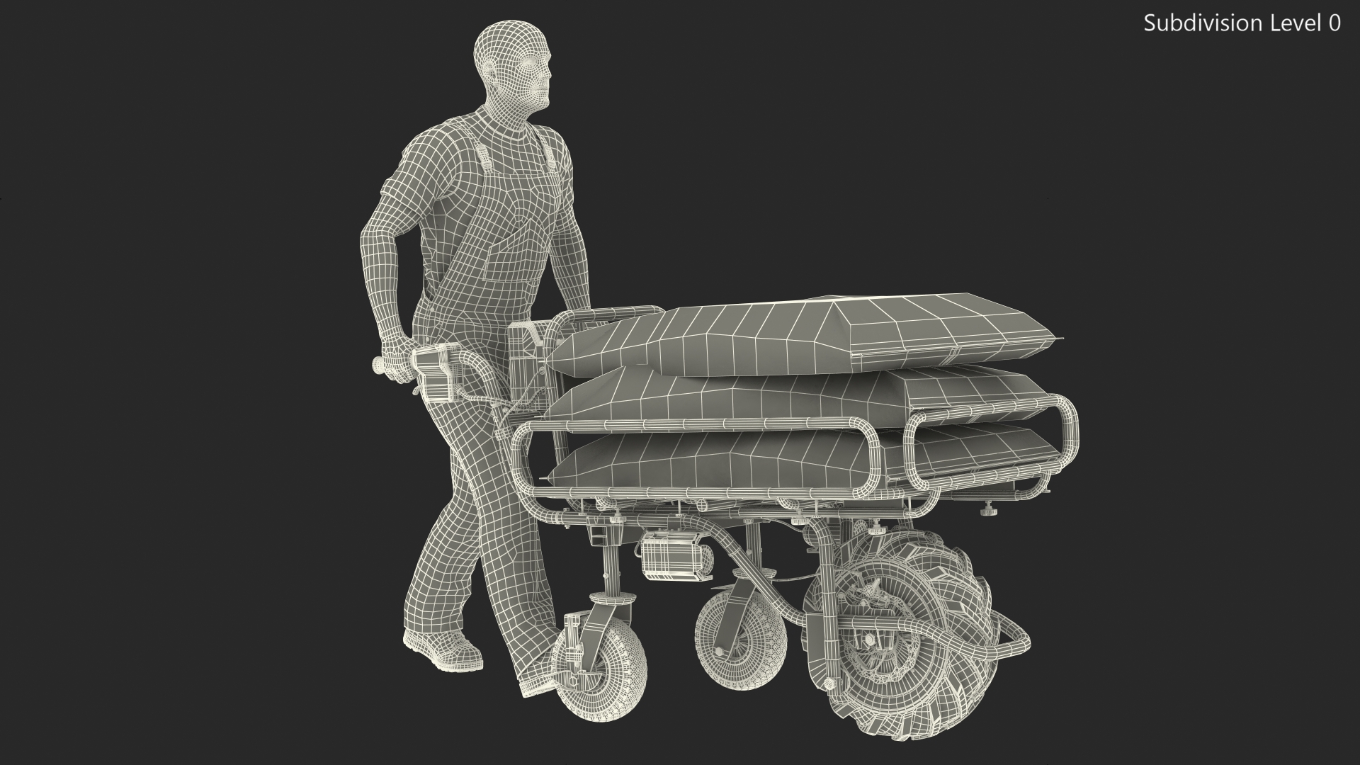 3D Worker with a Wheelbarrow Battery Frame Cement Rigged model