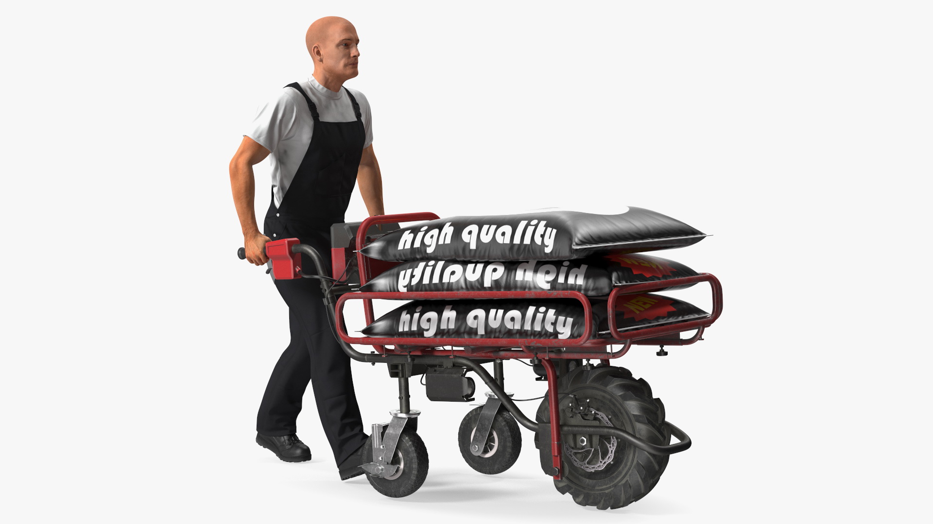 3D Worker with a Wheelbarrow Battery Frame Cement Rigged model