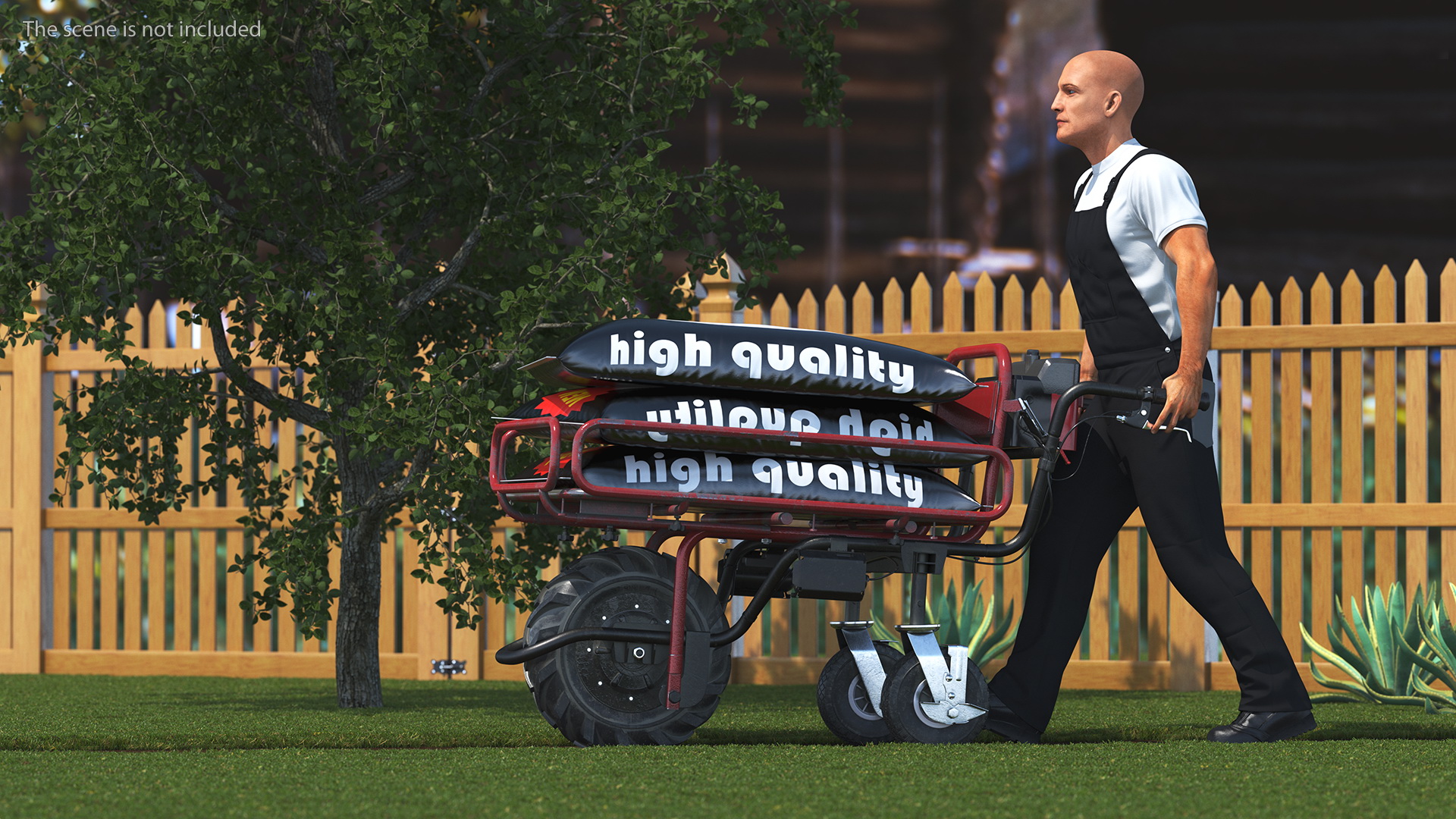 3D Worker with a Wheelbarrow Battery Frame Cement Rigged model