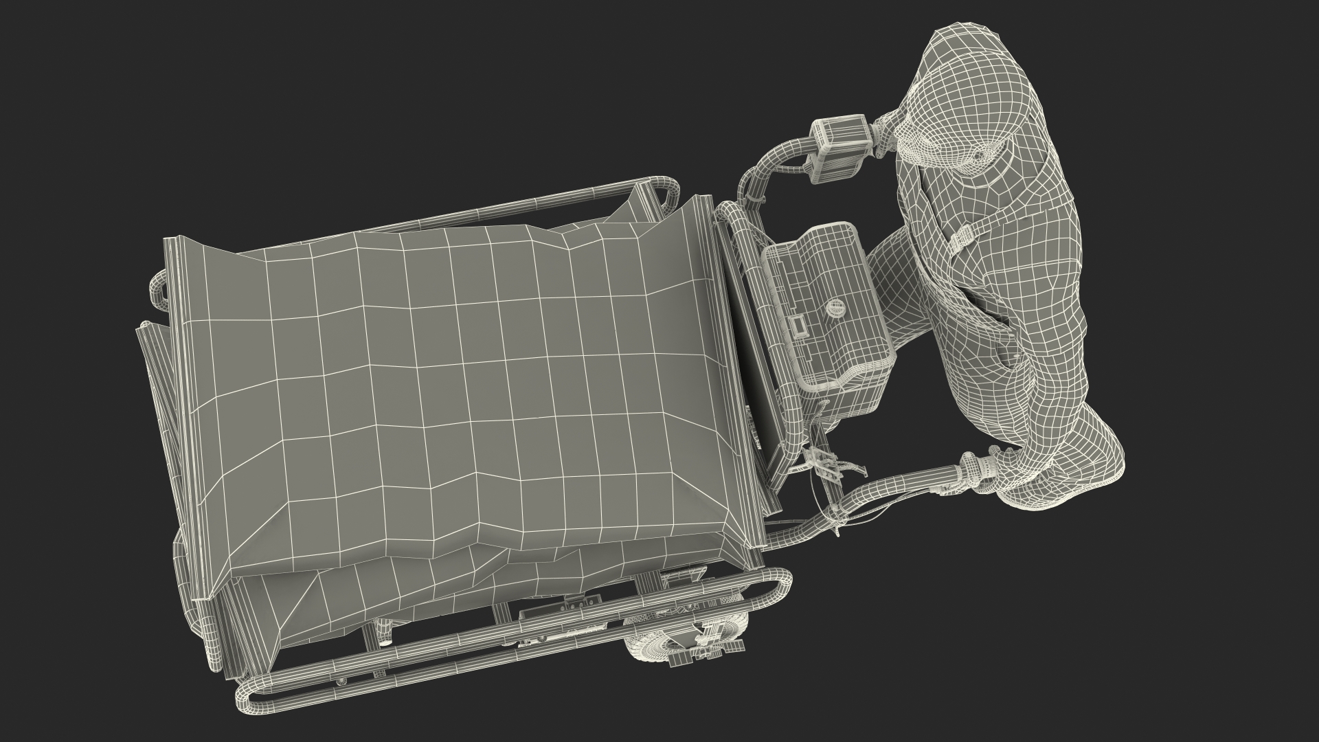 3D Worker with a Wheelbarrow Battery Frame Cement Rigged model