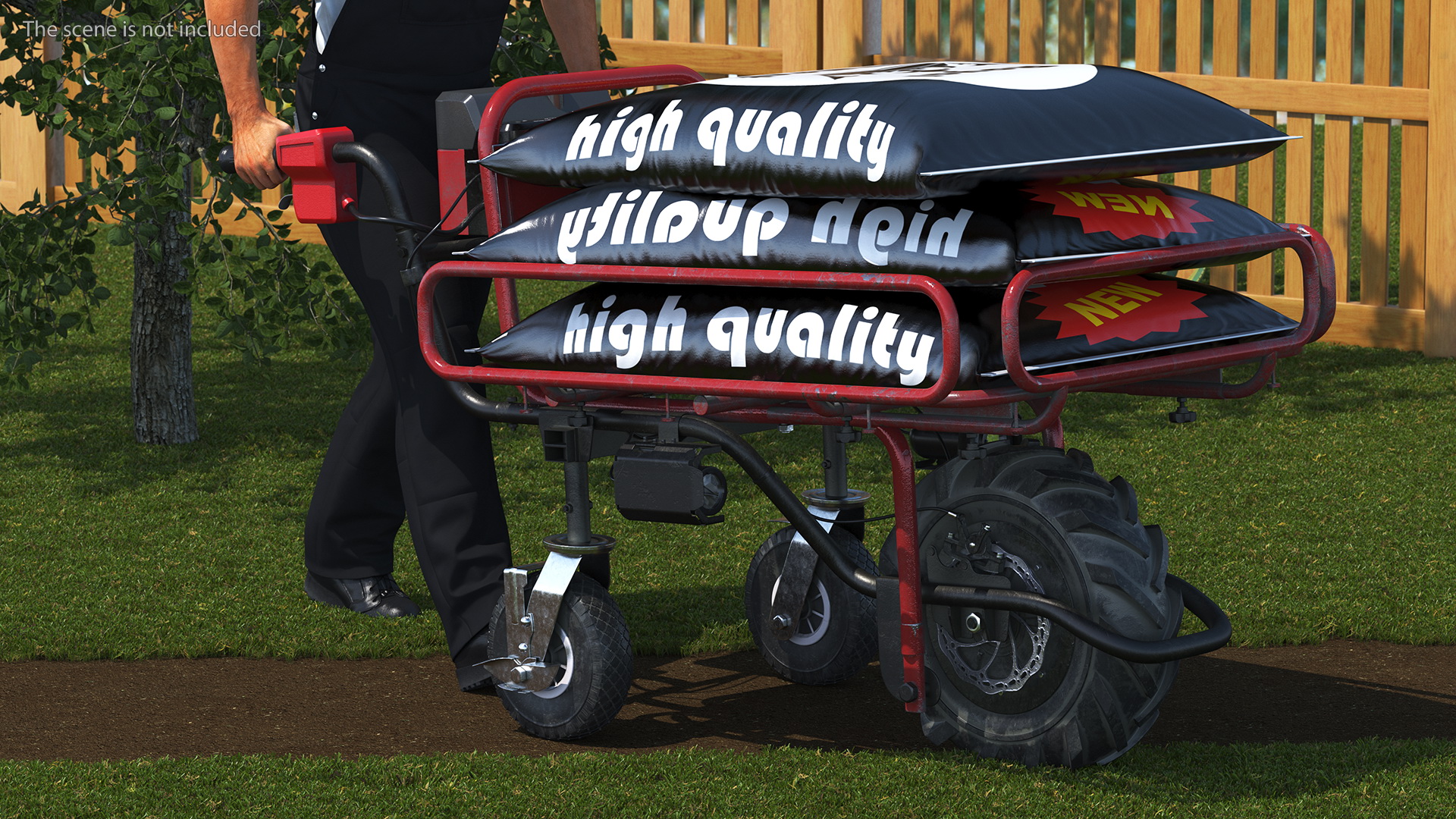 3D Worker with a Wheelbarrow Battery Frame Cement Rigged model