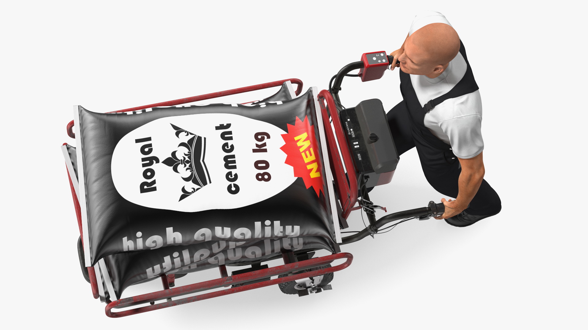 3D Worker with a Wheelbarrow Battery Frame Cement Rigged model