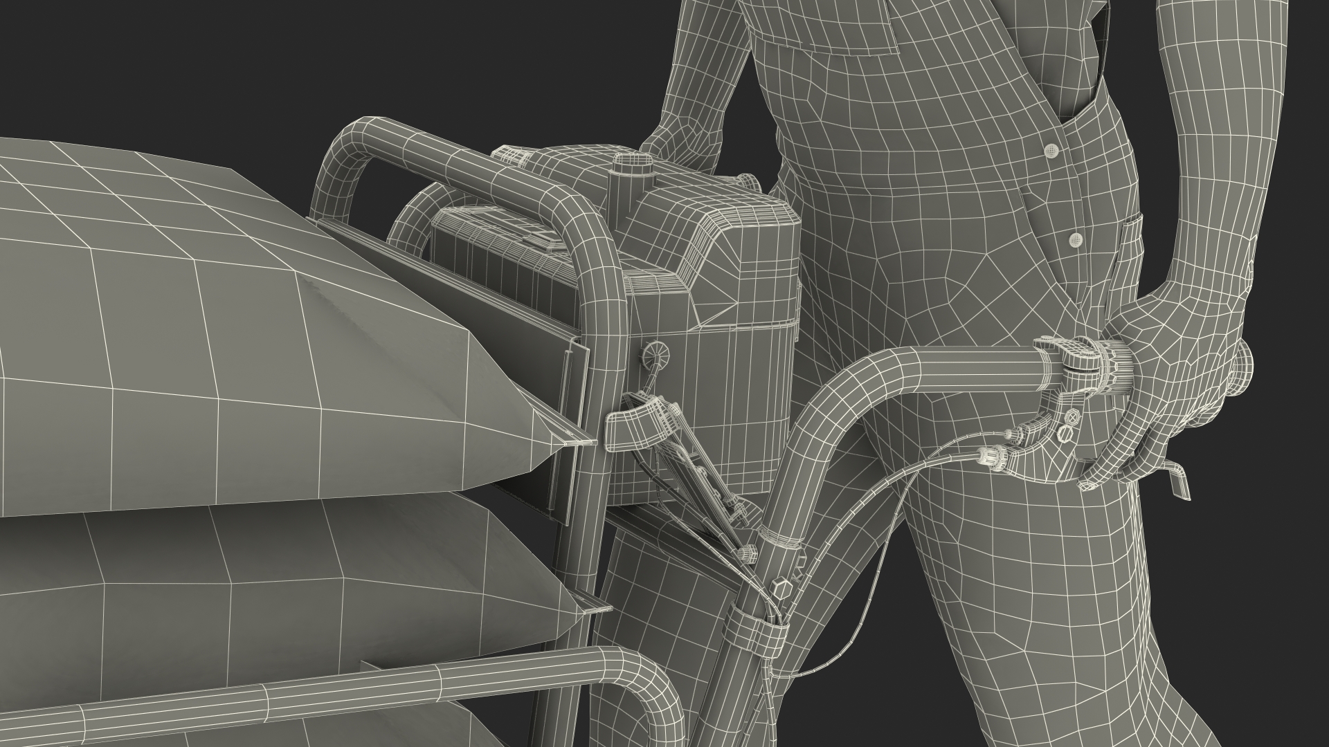 3D Worker with a Wheelbarrow Battery Frame Cement Rigged model