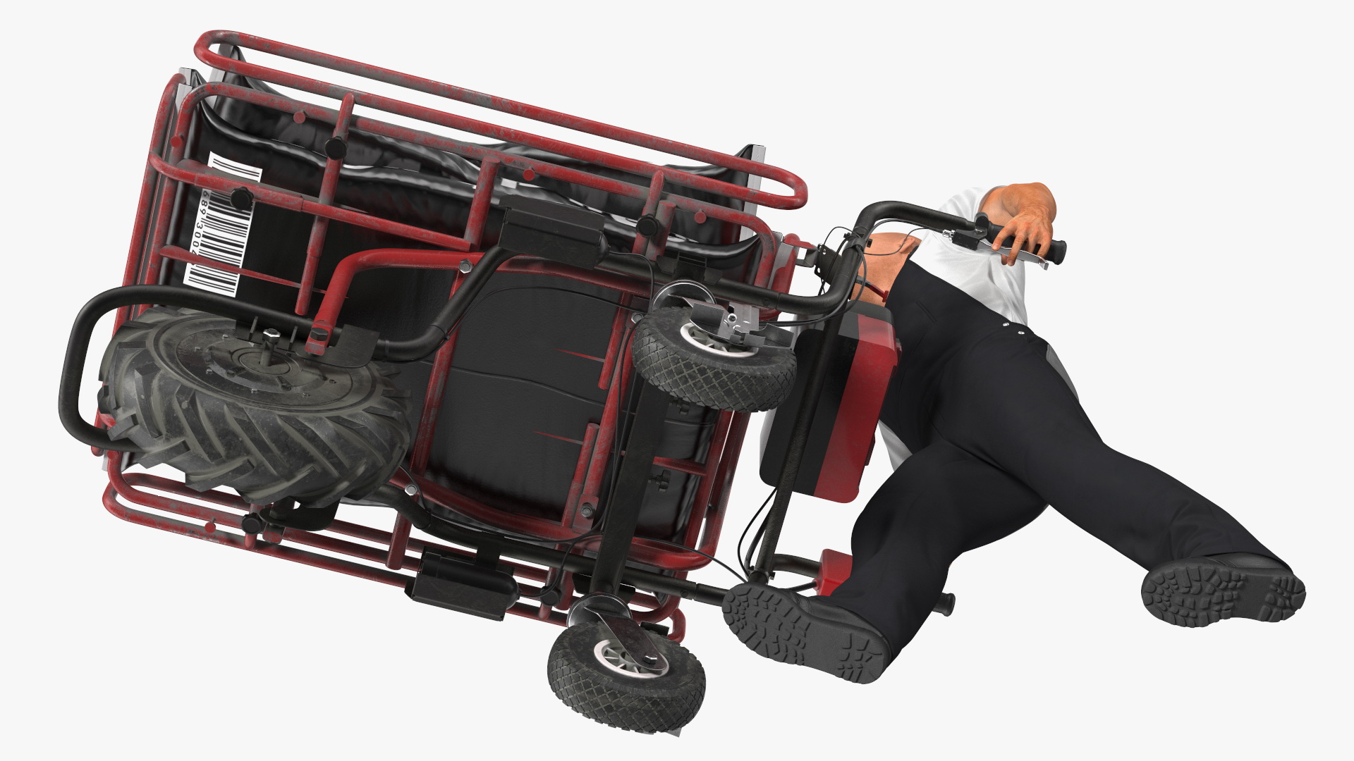 3D Worker with a Wheelbarrow Battery Frame Cement Rigged model