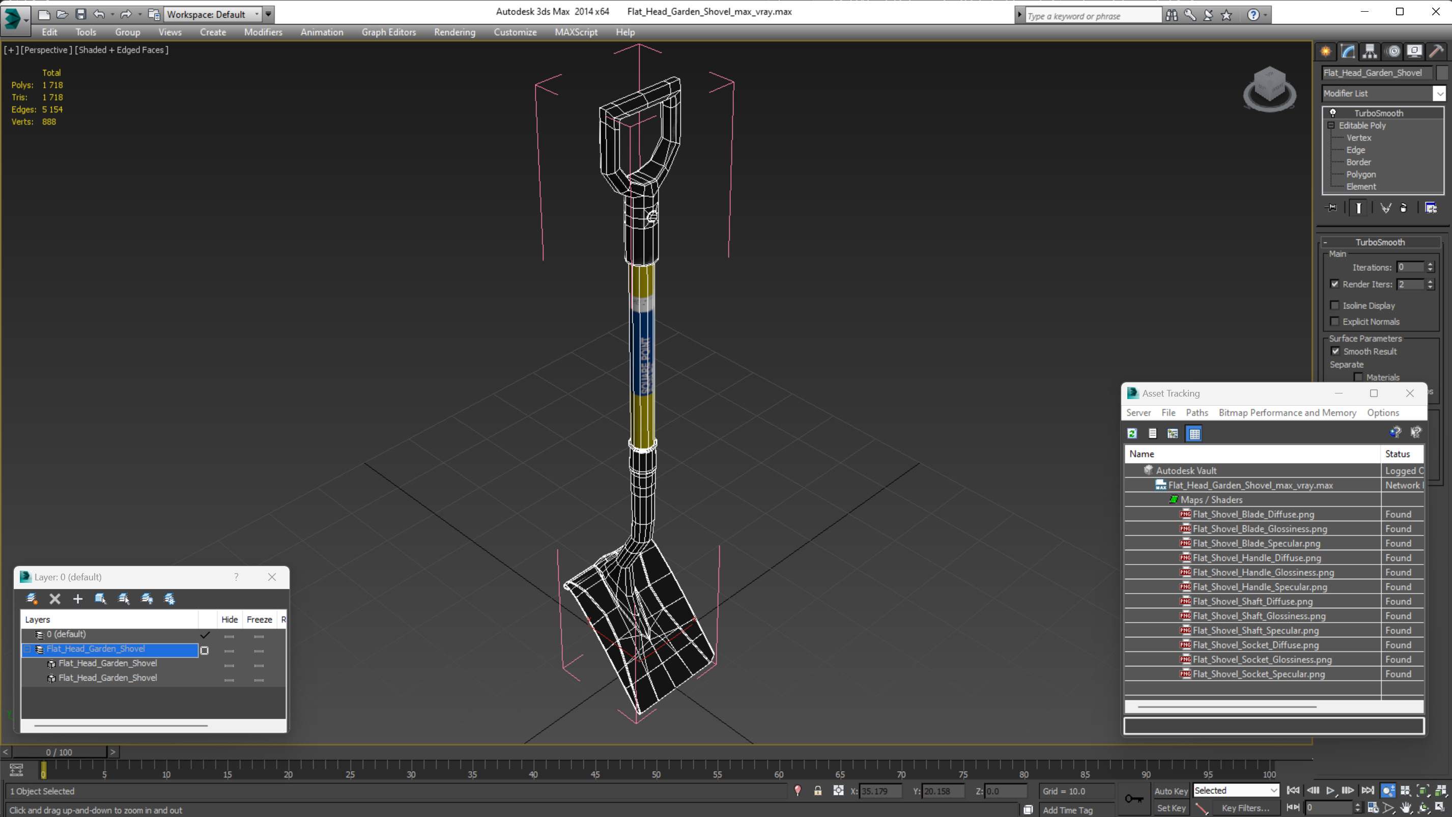 3D Flat Head Garden Shovel model