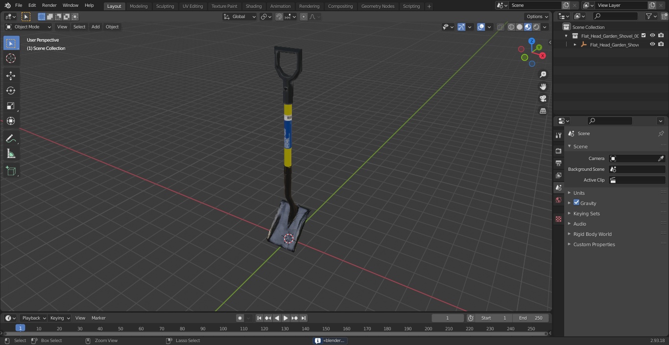 3D Flat Head Garden Shovel model