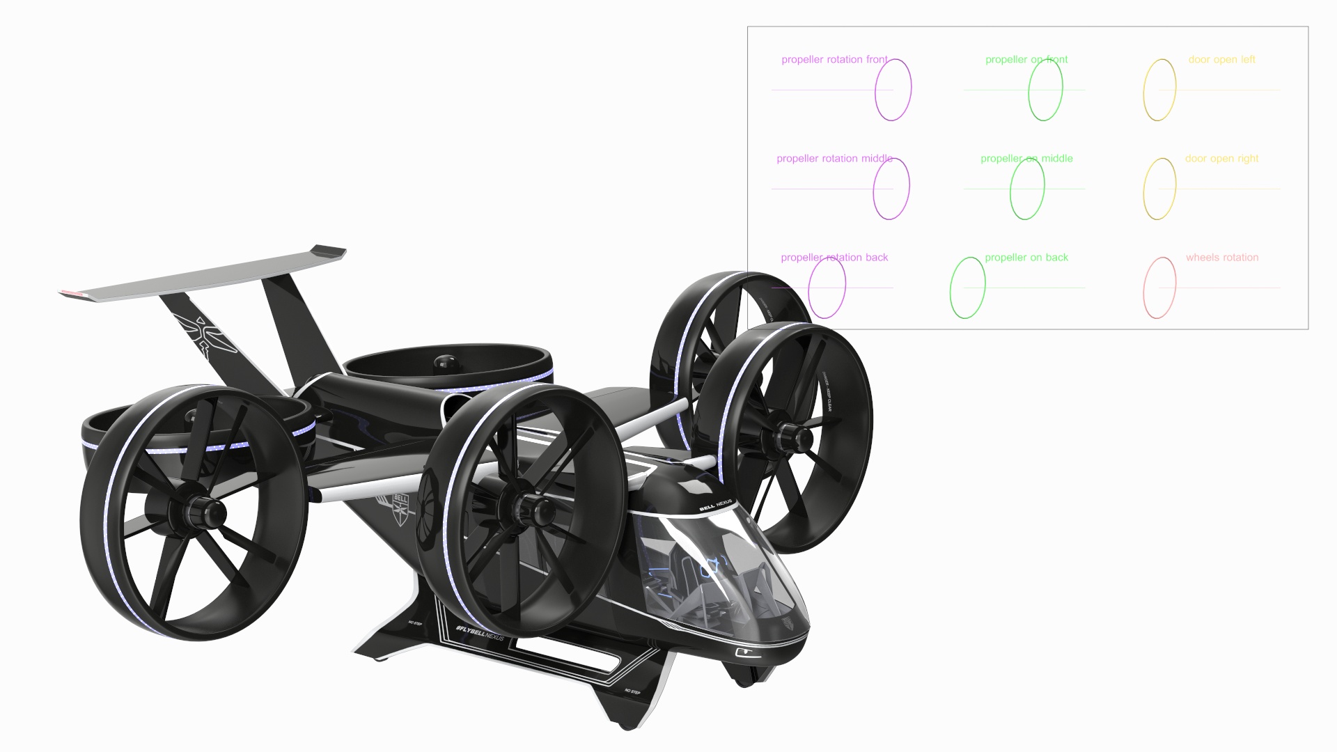 Electric Flying Taxi Bell Nexus Lights On Rigged for Maya 3D