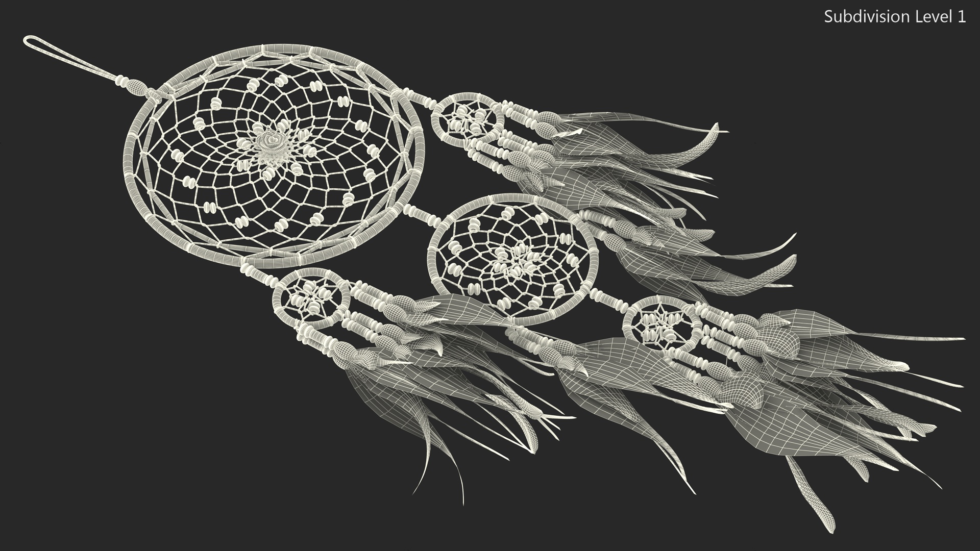 3D Decorative Dreamcatcher with Feathers Five Rings model