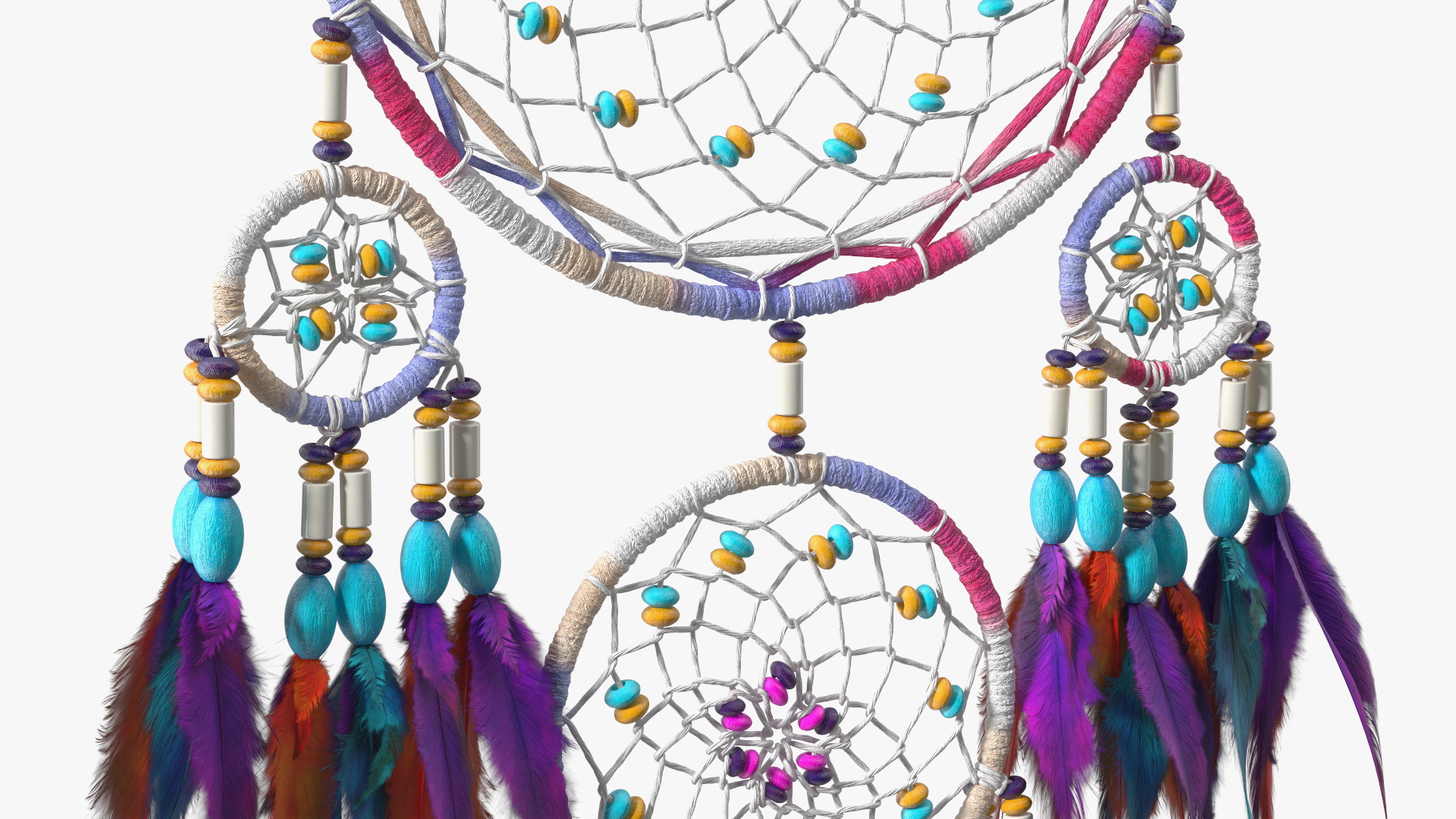 3D Decorative Dreamcatcher with Feathers Five Rings model