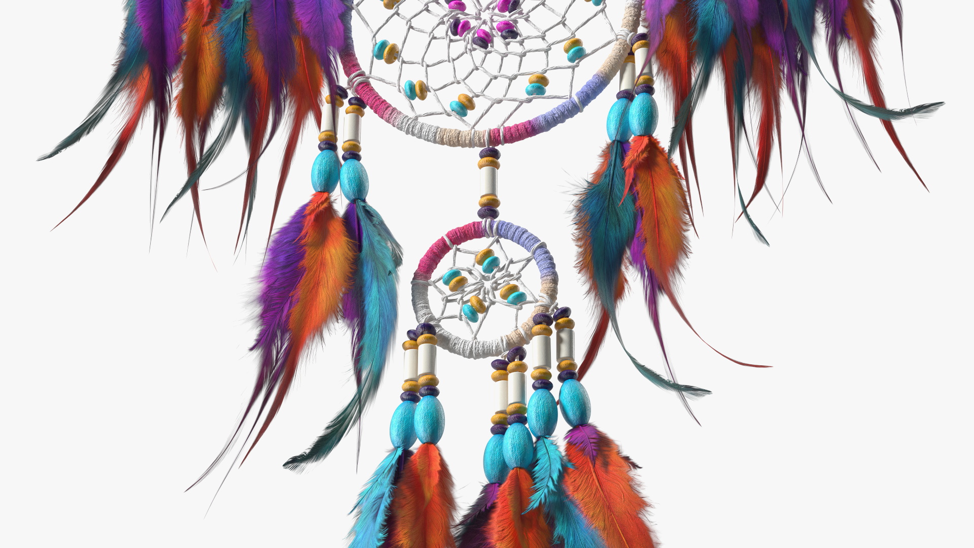 3D Decorative Dreamcatcher with Feathers Five Rings model