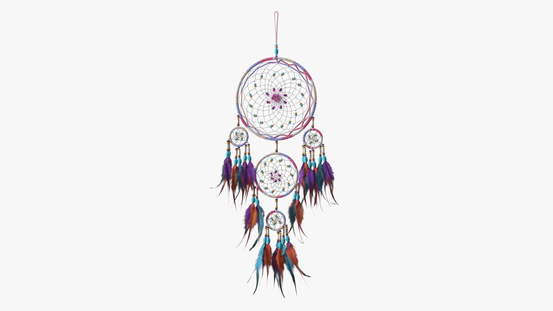 3D Decorative Dreamcatcher with Feathers Five Rings model