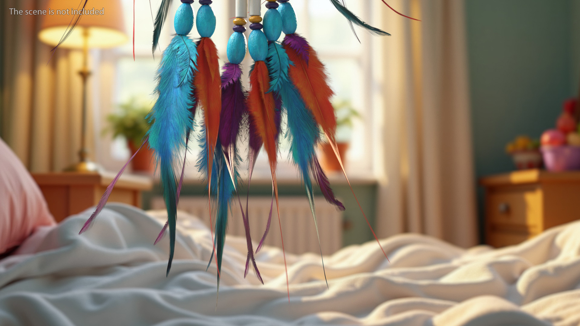 3D Decorative Dreamcatcher with Feathers Five Rings model