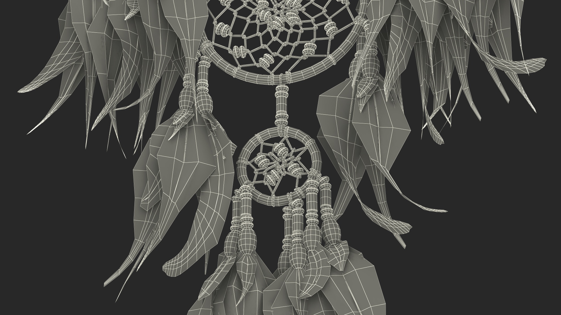 3D Decorative Dreamcatcher with Feathers Five Rings model