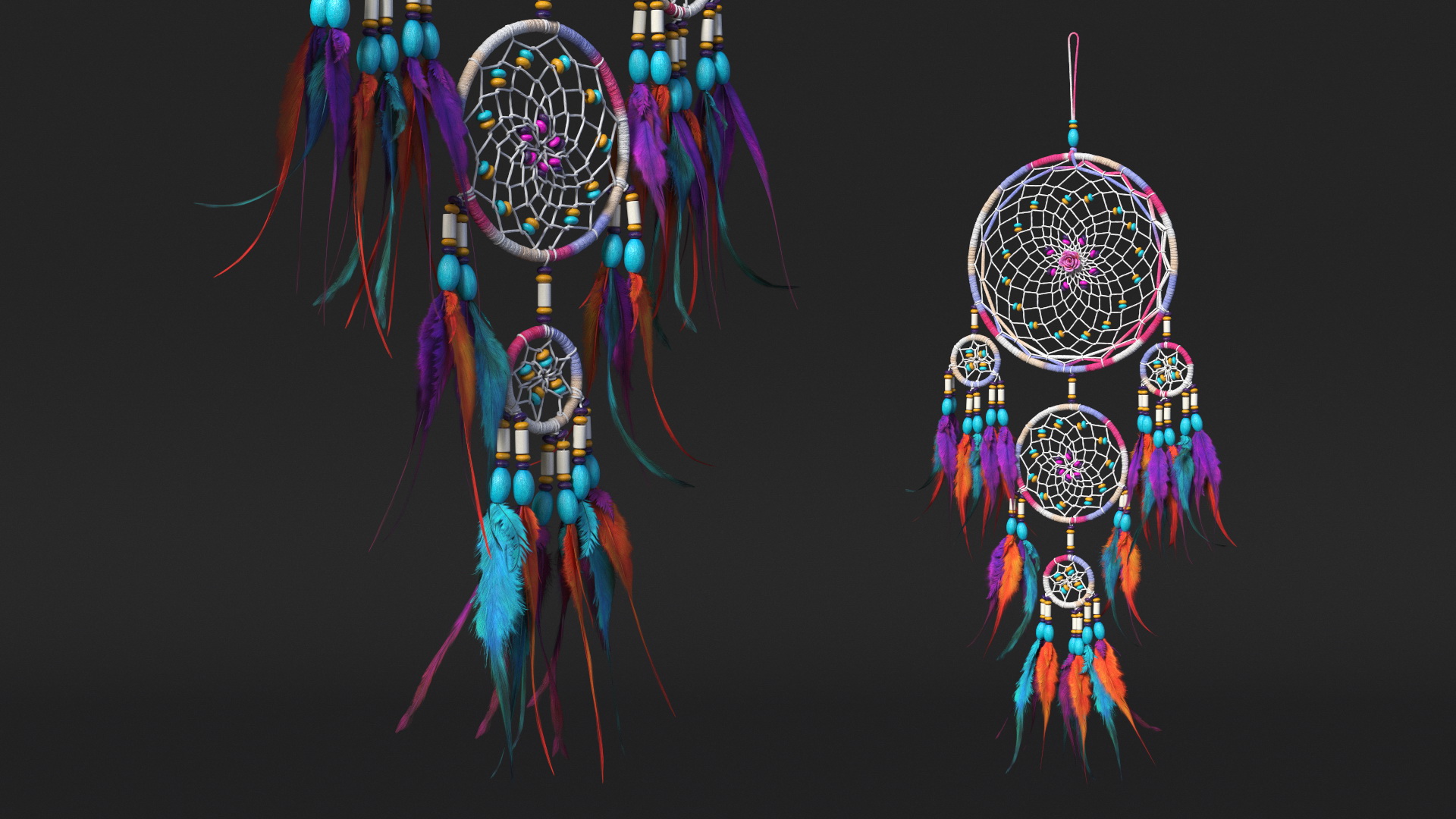 3D Decorative Dreamcatcher with Feathers Five Rings model