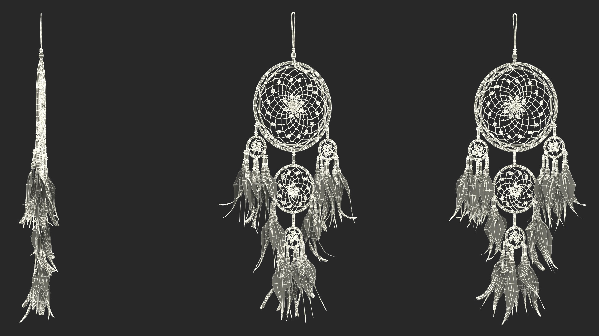 3D Decorative Dreamcatcher with Feathers Five Rings model