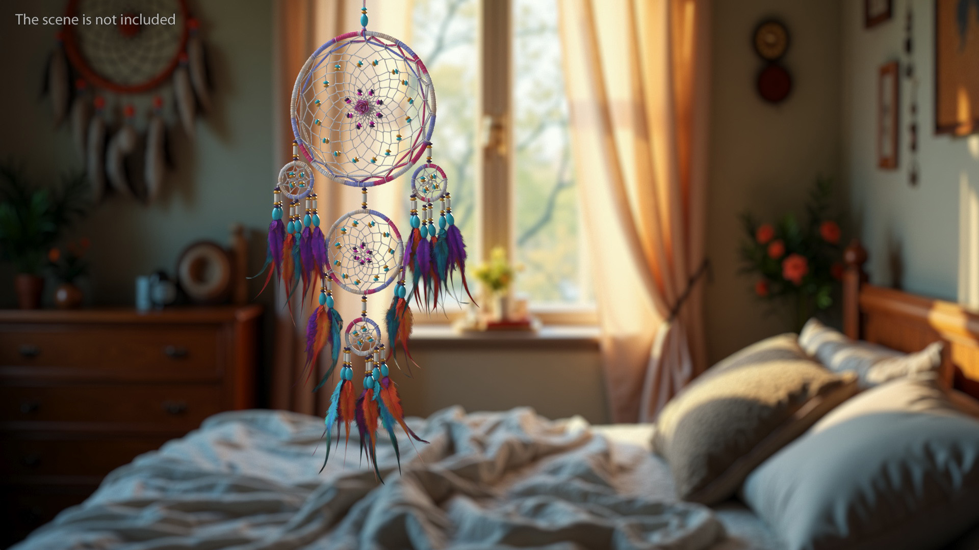 3D Decorative Dreamcatcher with Feathers Five Rings model