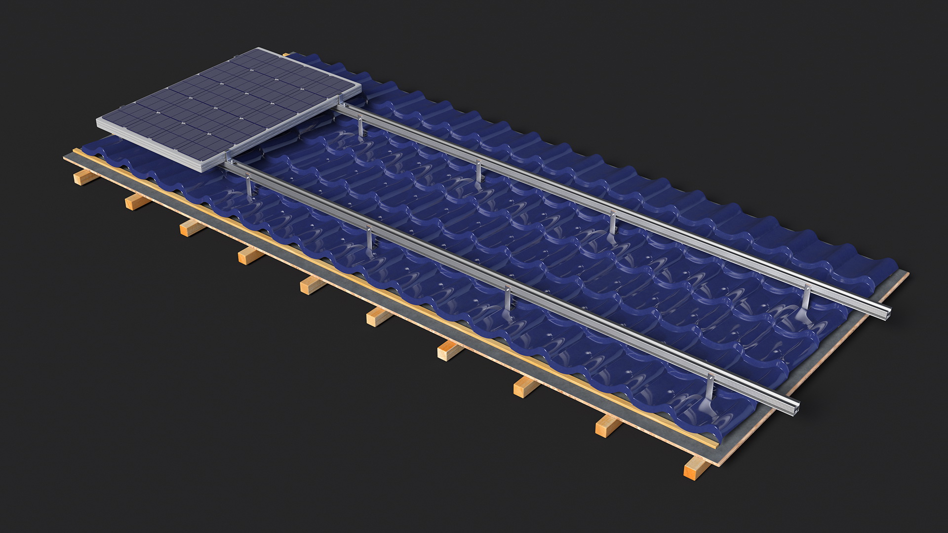 Metal Tile with Solar Panel 3D