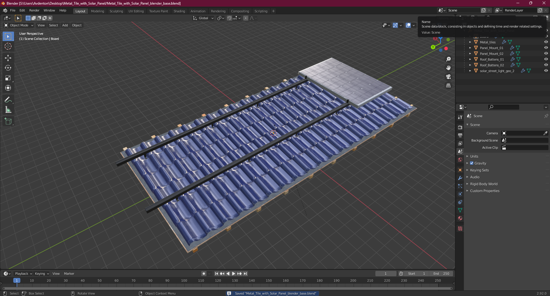 Metal Tile with Solar Panel 3D