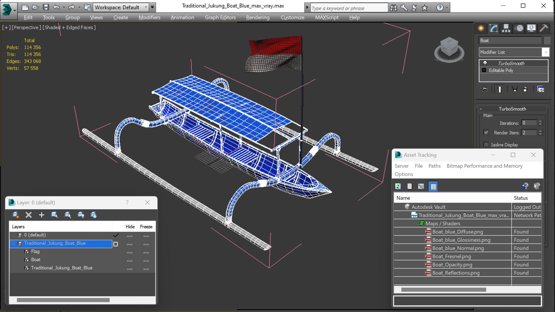 3D Traditional Jukung Boat Blue model