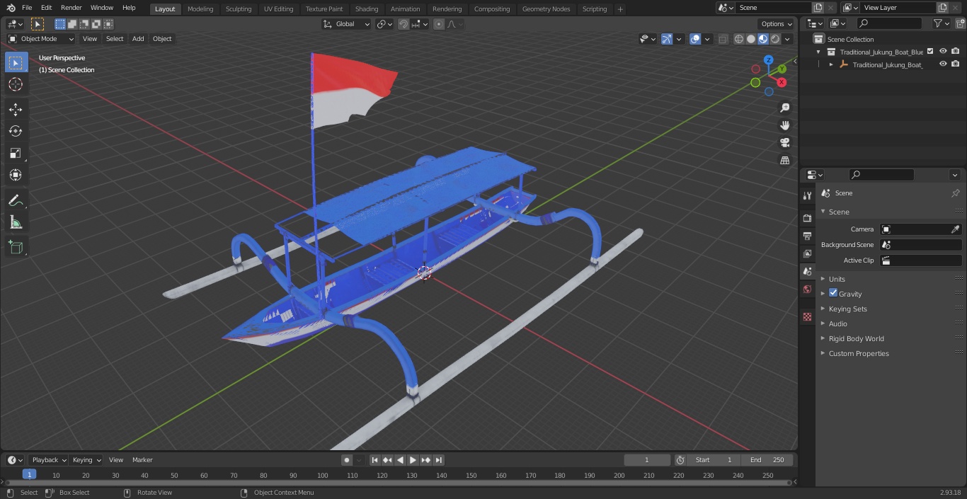 3D Traditional Jukung Boat Blue model