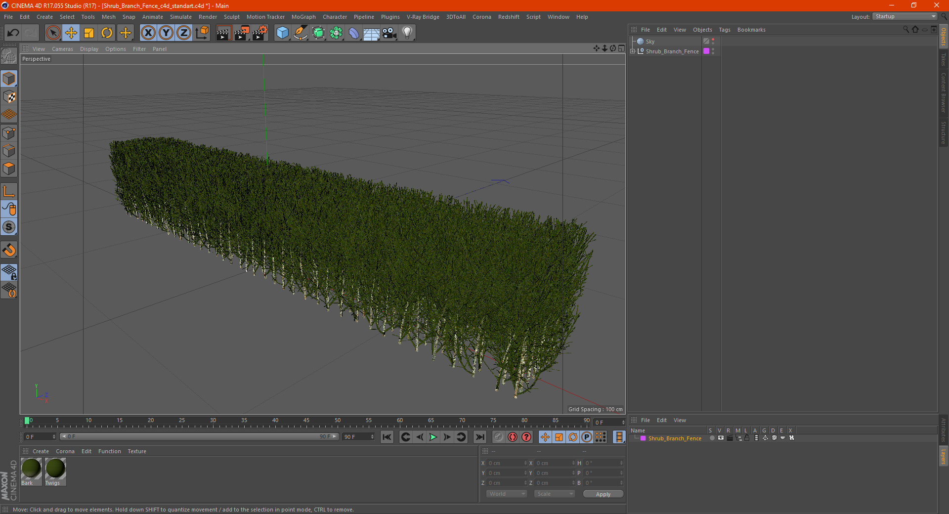 3D Shrub Branch Fence model