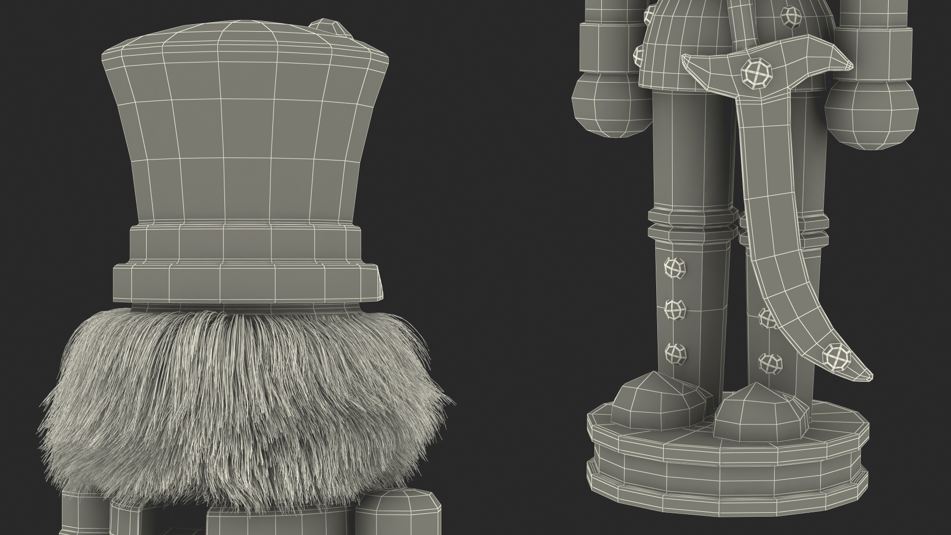 Wooden Nutcracker Green Fur 3D