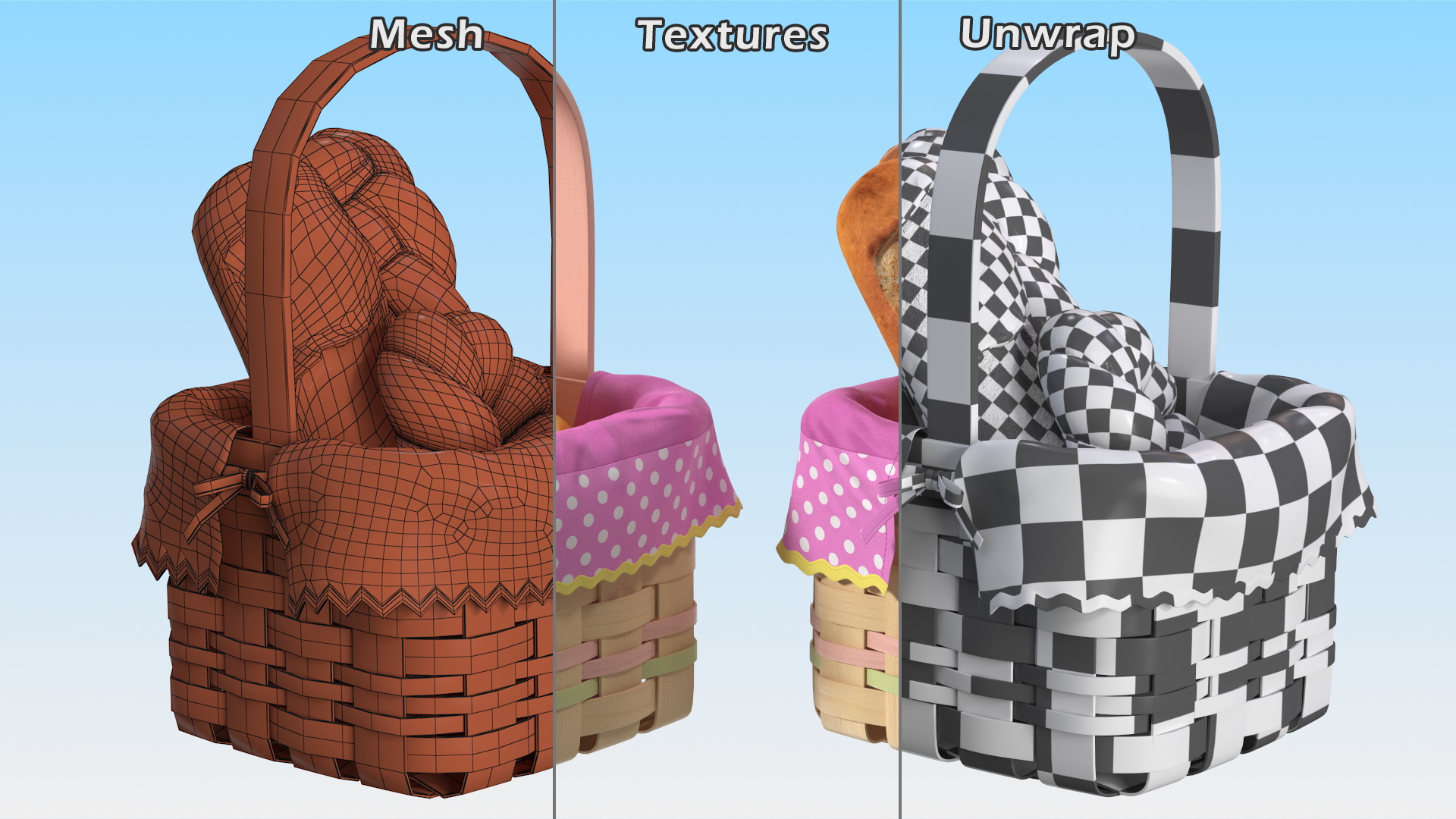 Basket with Bread 3D