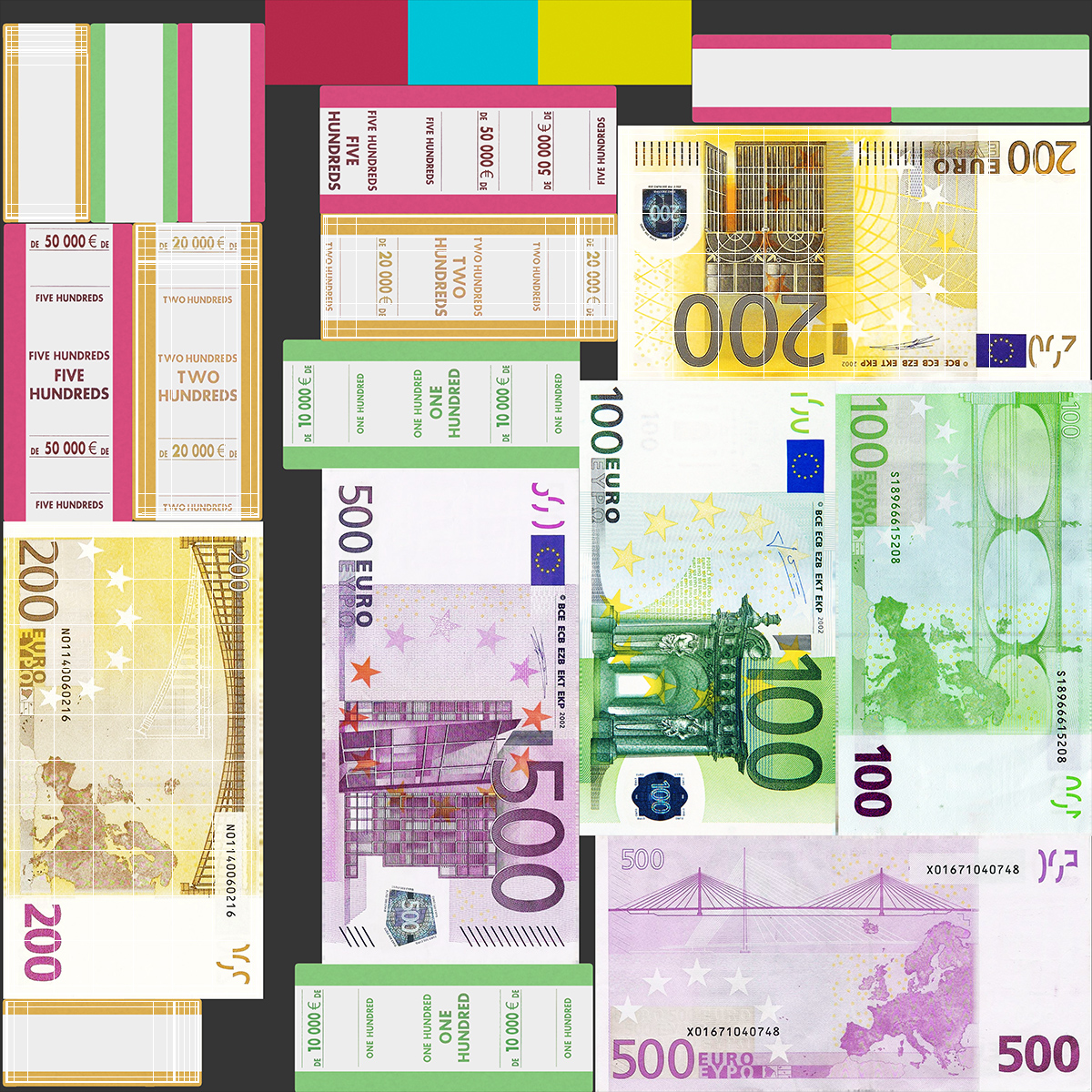 3D model 200 Euro Bundle Banknotes