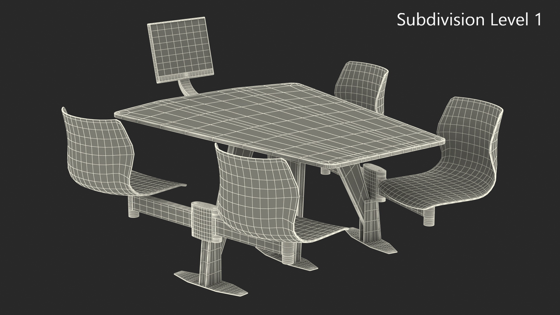 Bowling Table with Gray Chairs and Monitor 3D